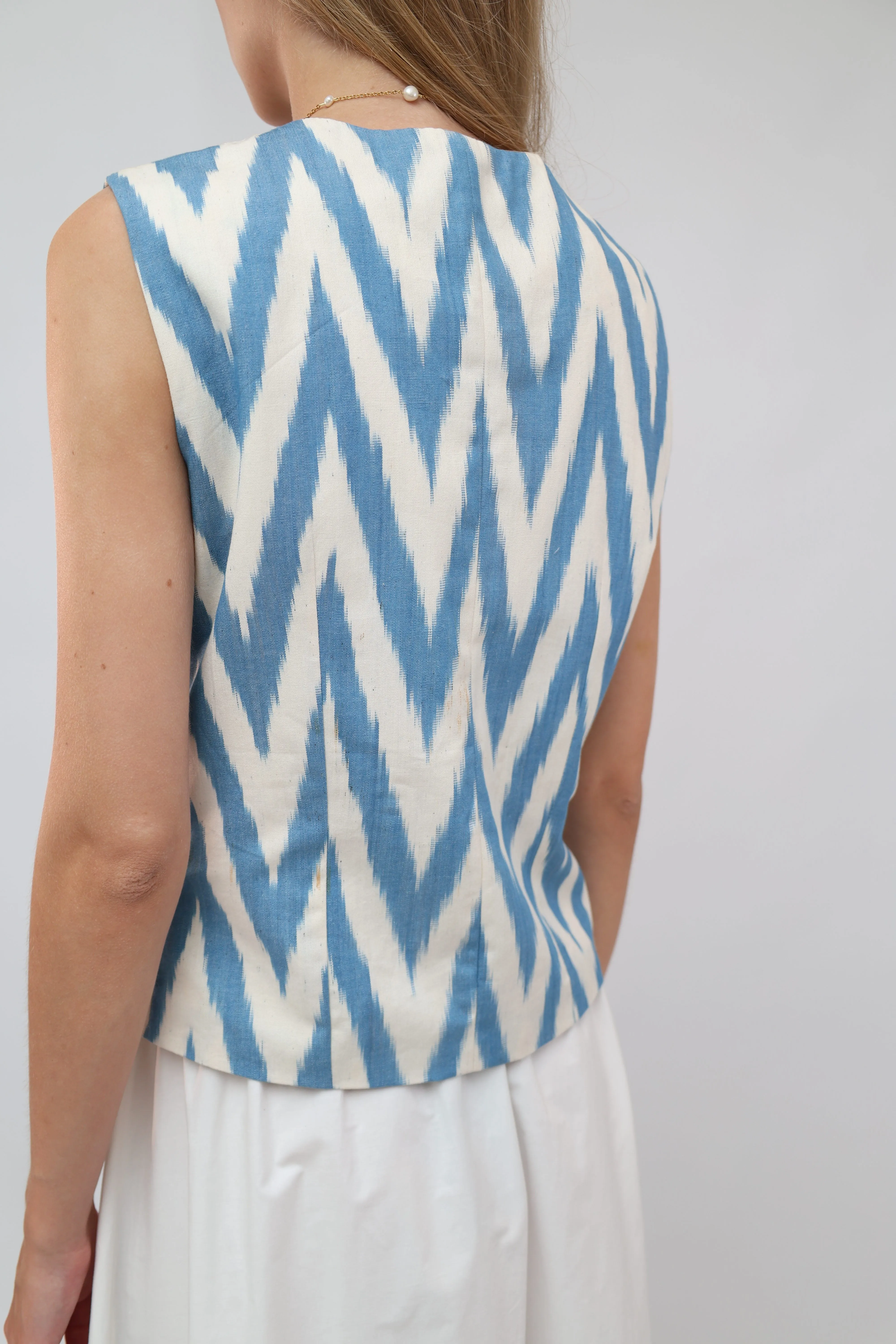 100% Cotton Blue Ikat Waistcoat