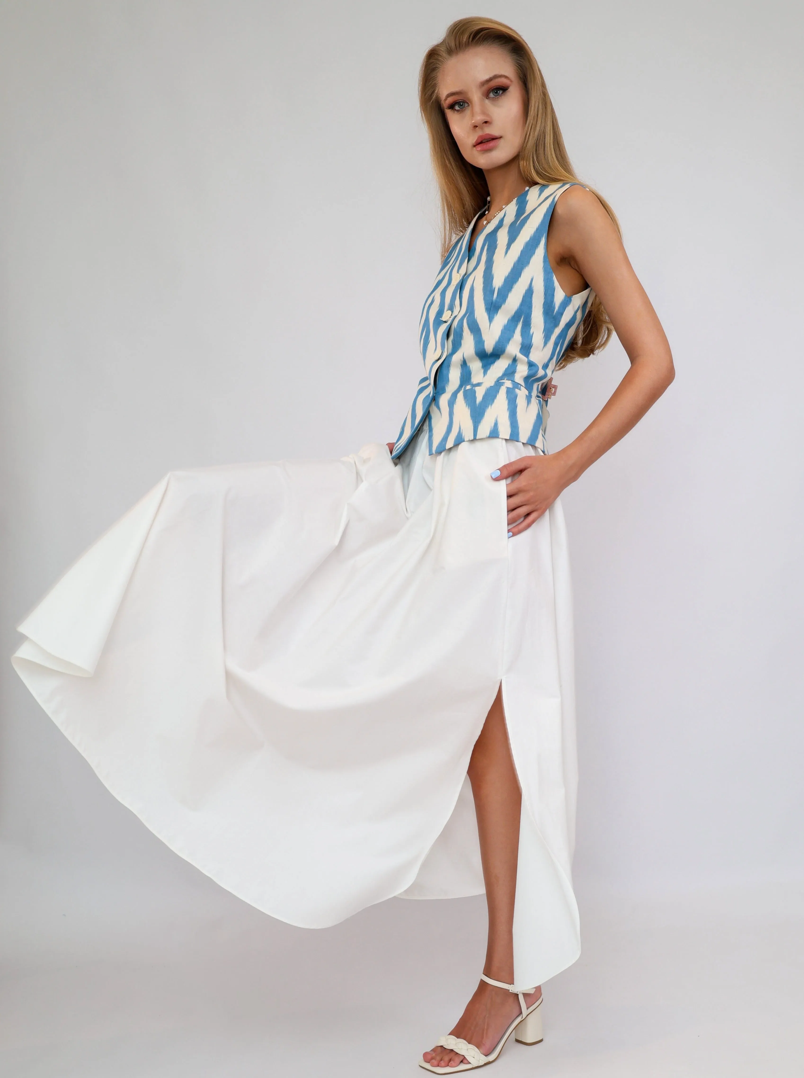 100% Cotton Blue Ikat Waistcoat