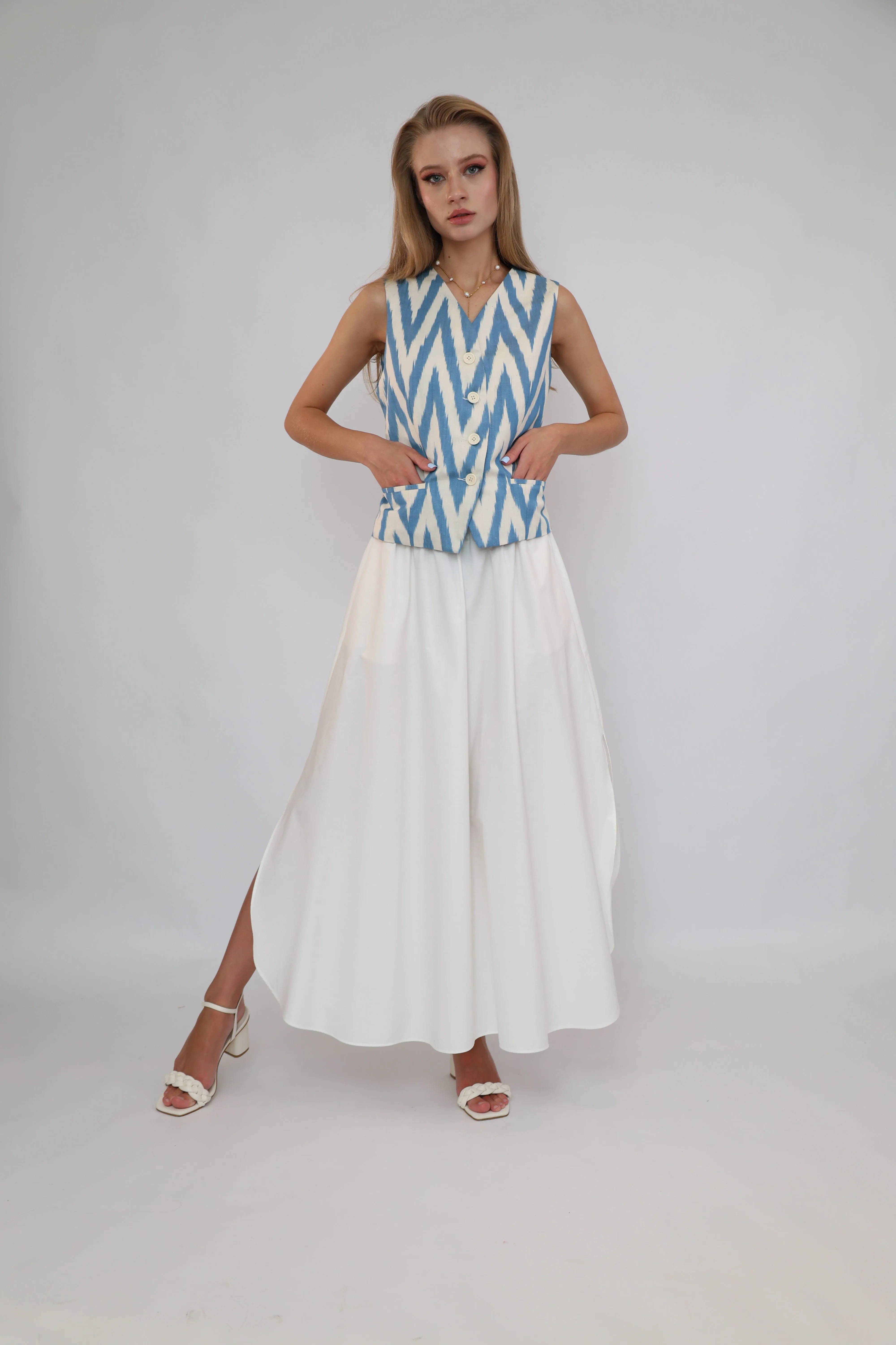 100% Cotton Blue Ikat Waistcoat
