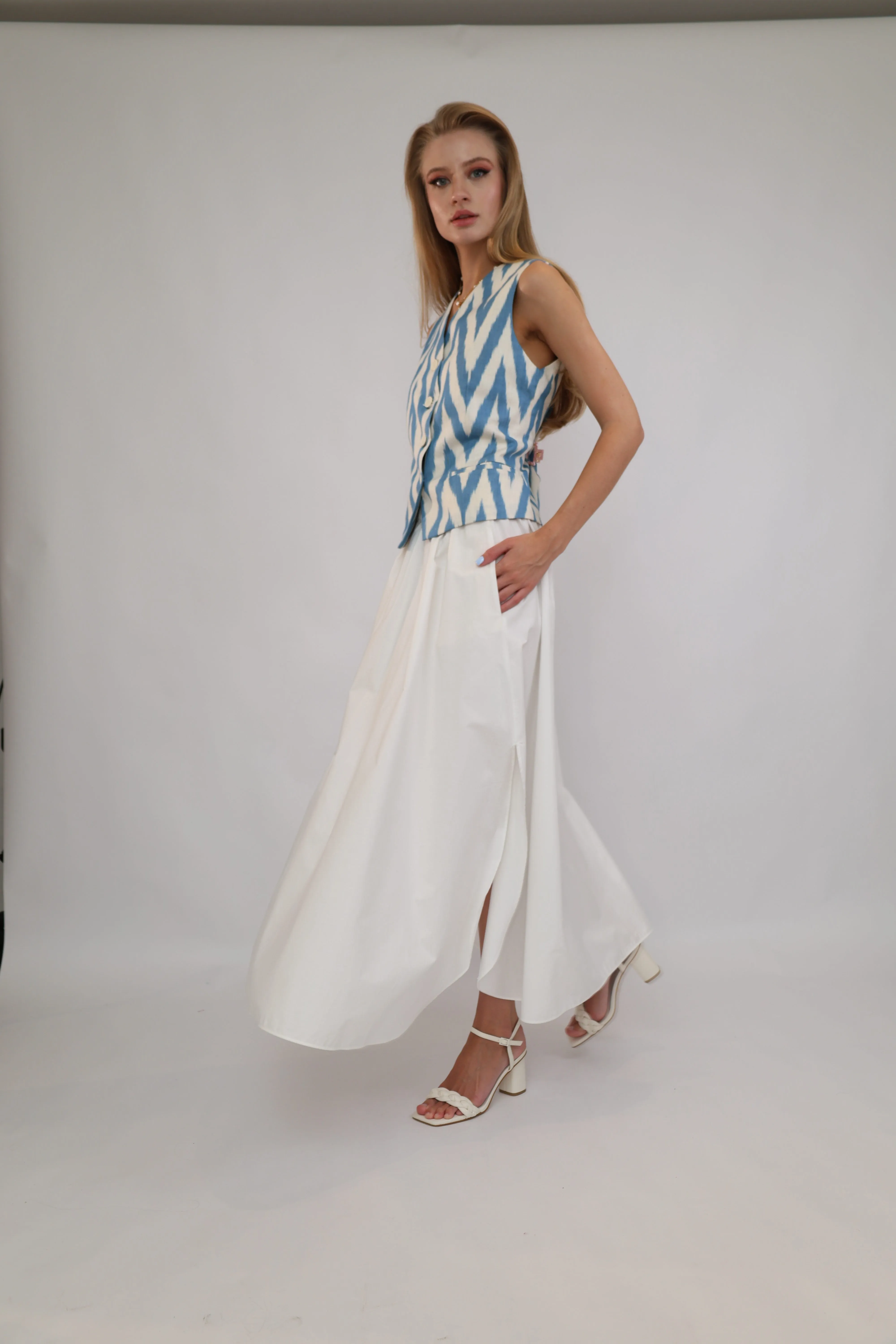 100% Cotton Blue Ikat Waistcoat