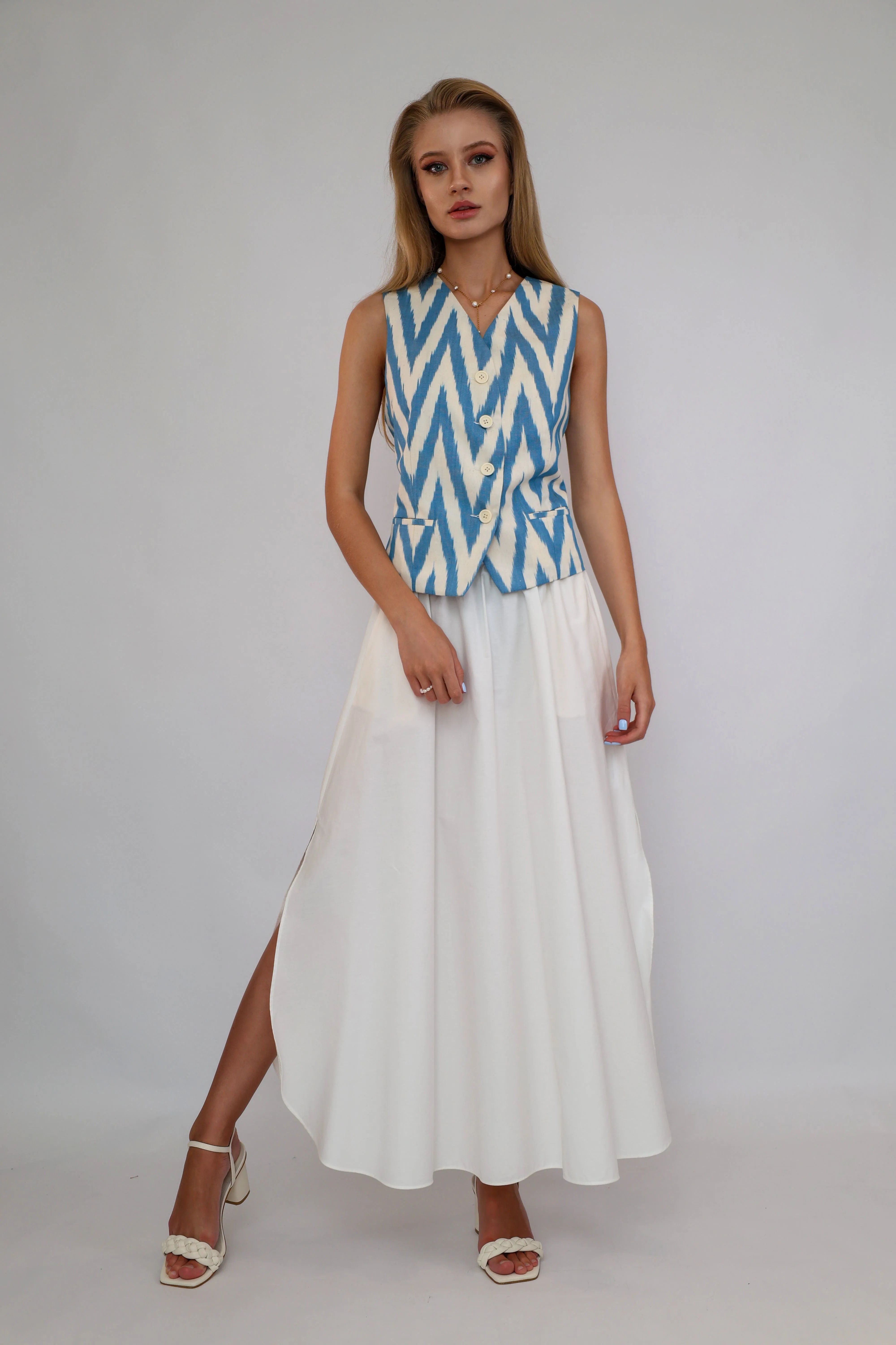 100% Cotton Blue Ikat Waistcoat