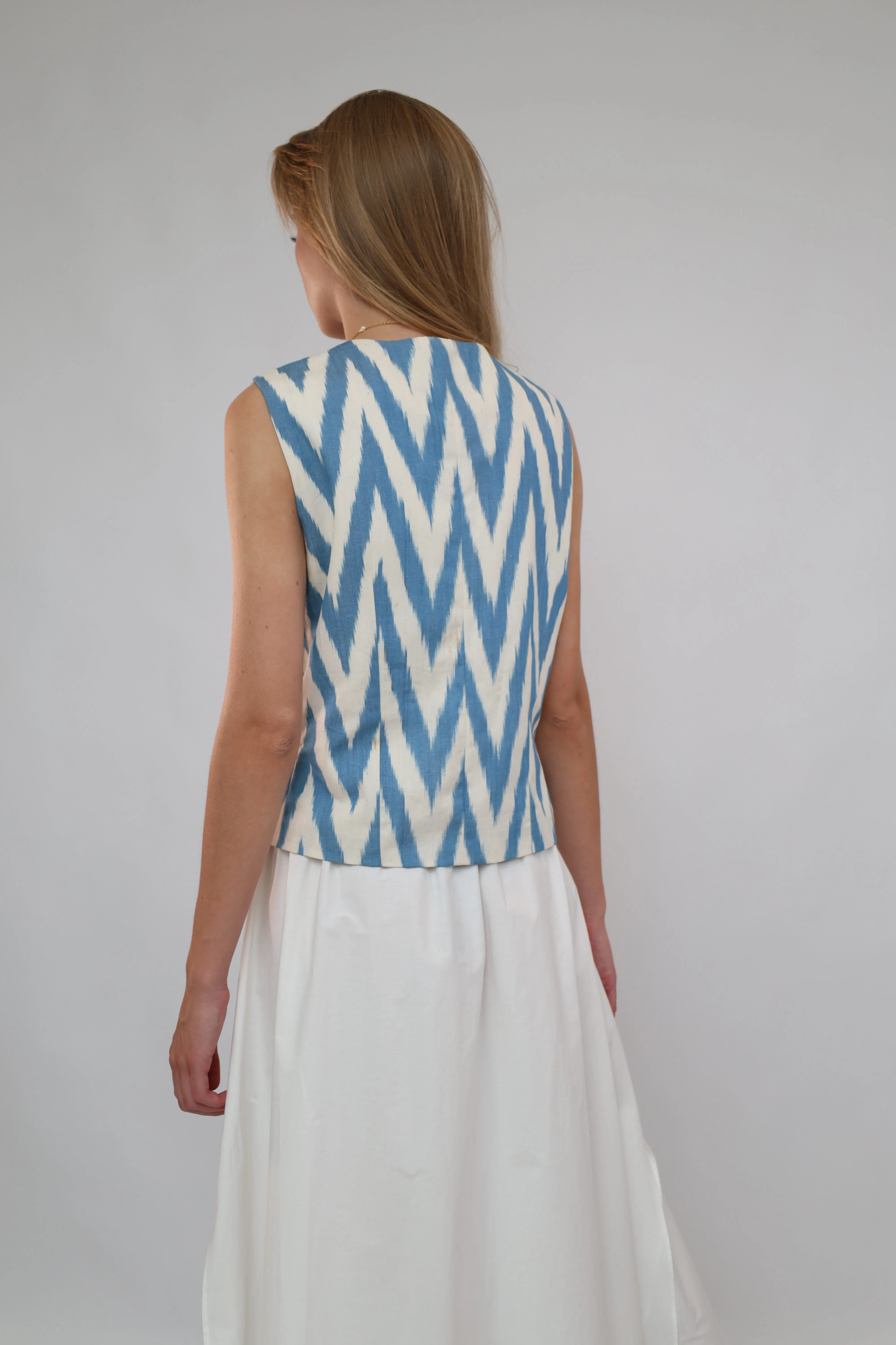 100% Cotton Blue Ikat Waistcoat