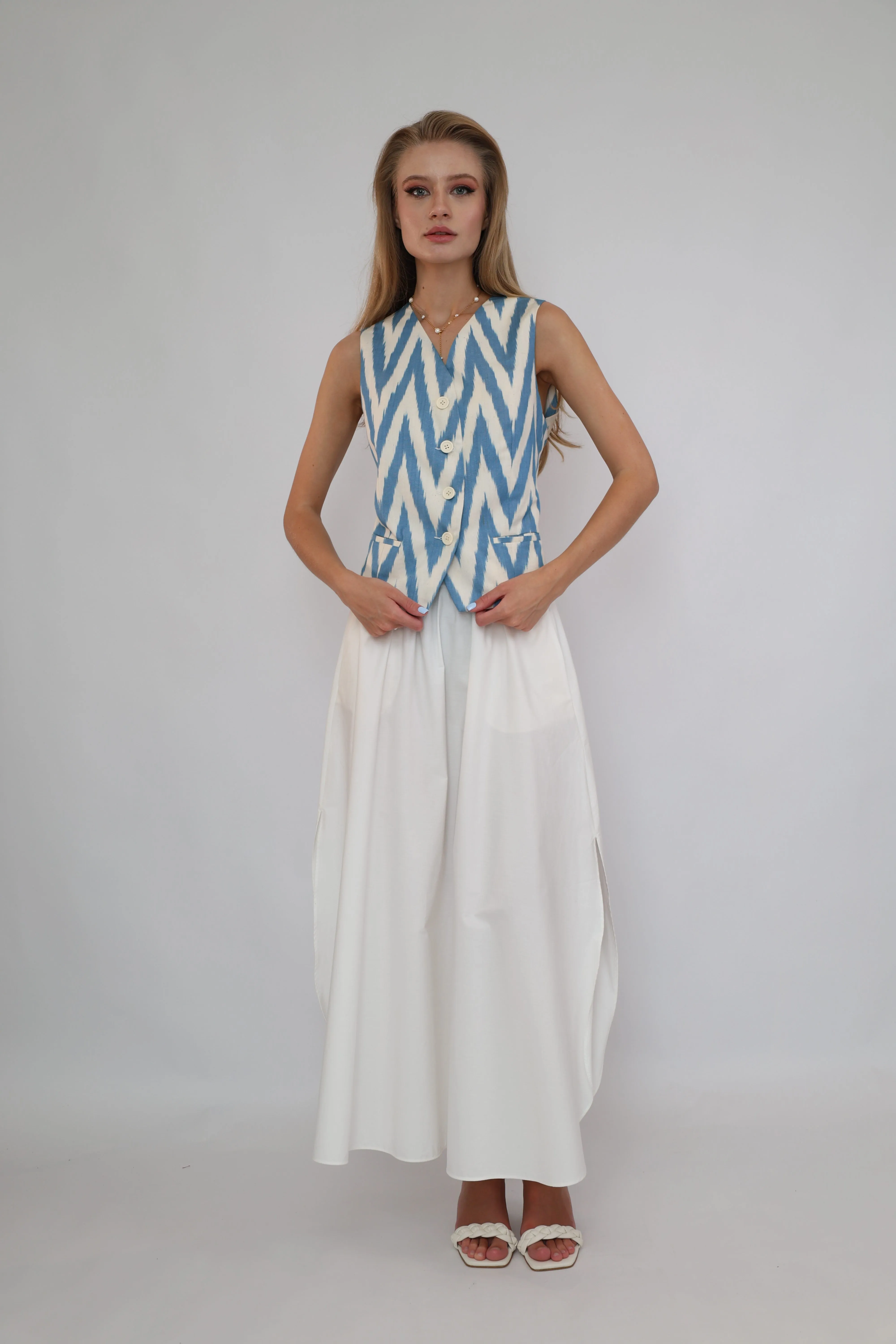 100% Cotton Blue Ikat Waistcoat