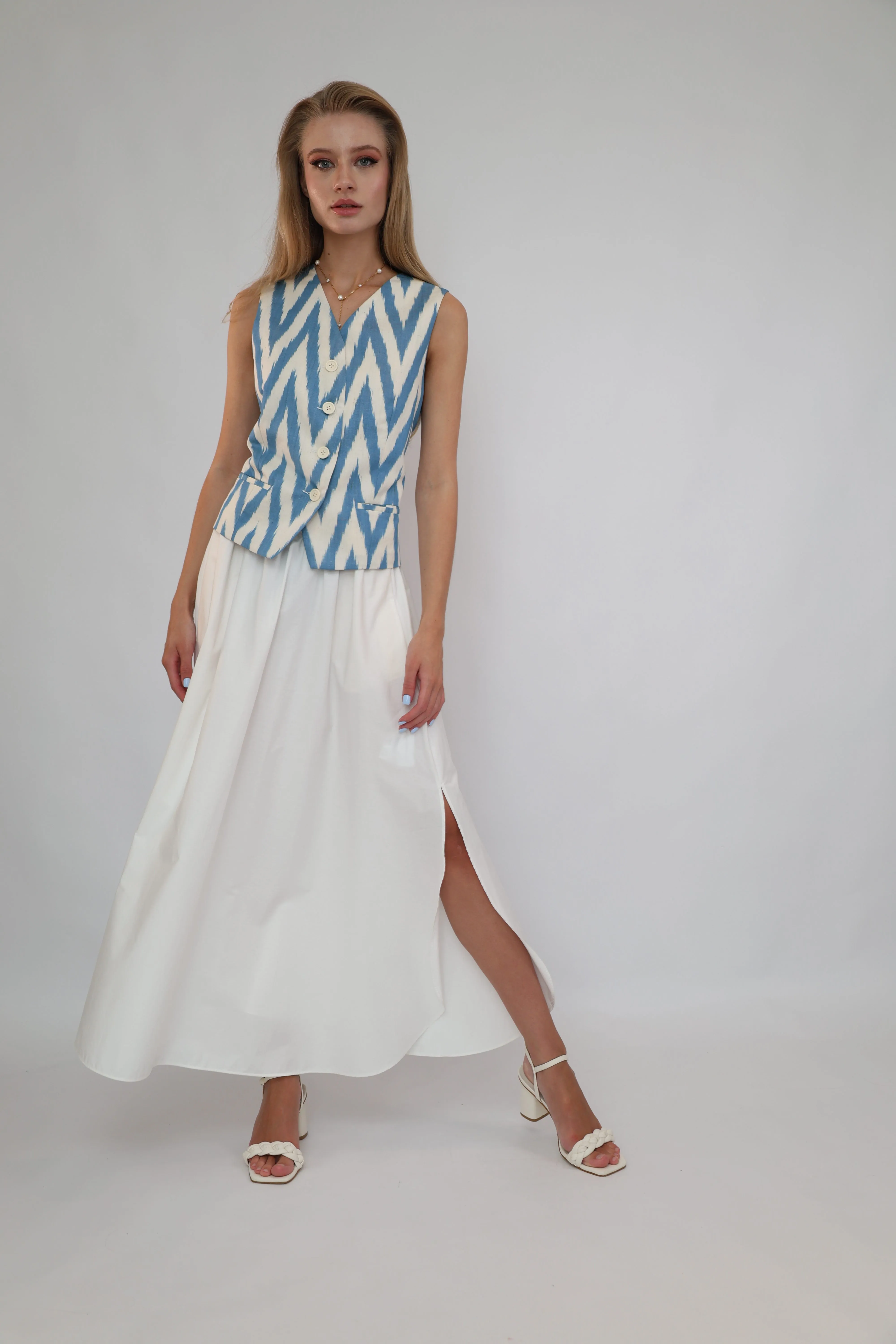 100% Cotton Blue Ikat Waistcoat