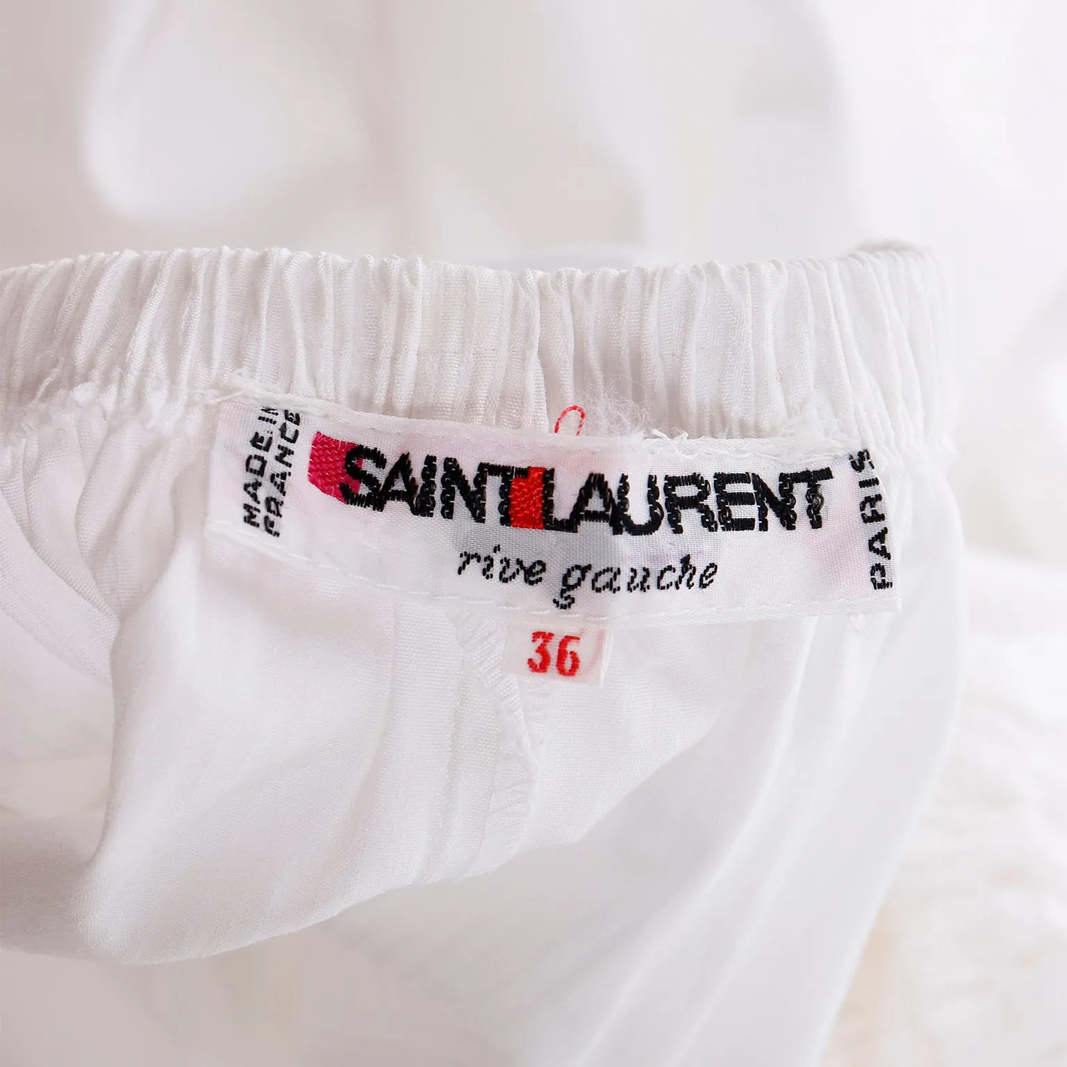 1980s Yves Saint Laurent White Cotton Puff Sleeve Vintage Dress