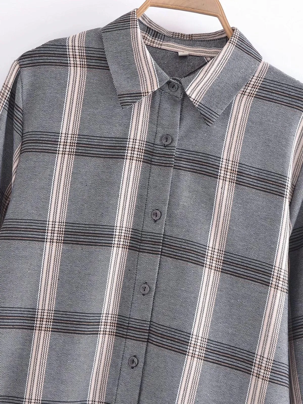 2022 Autumn New Design Grey Asymmetrical Long Plaid Shirt