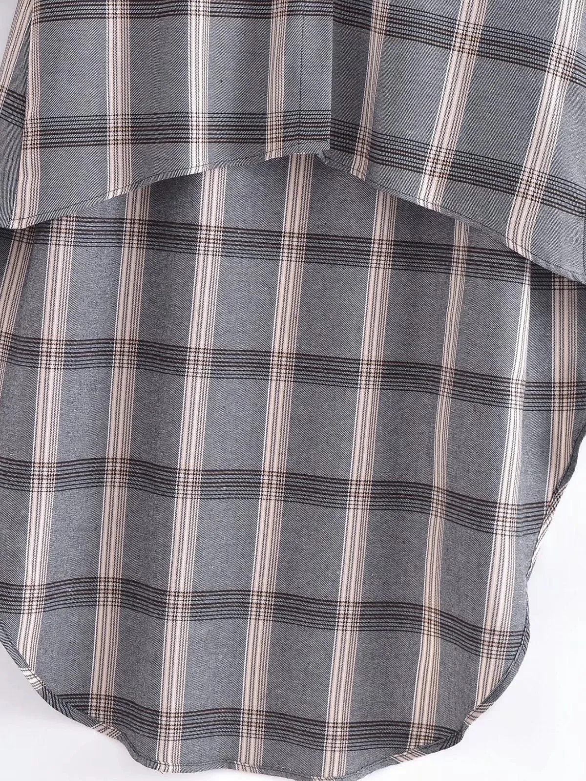 2022 Autumn New Design Grey Asymmetrical Long Plaid Shirt