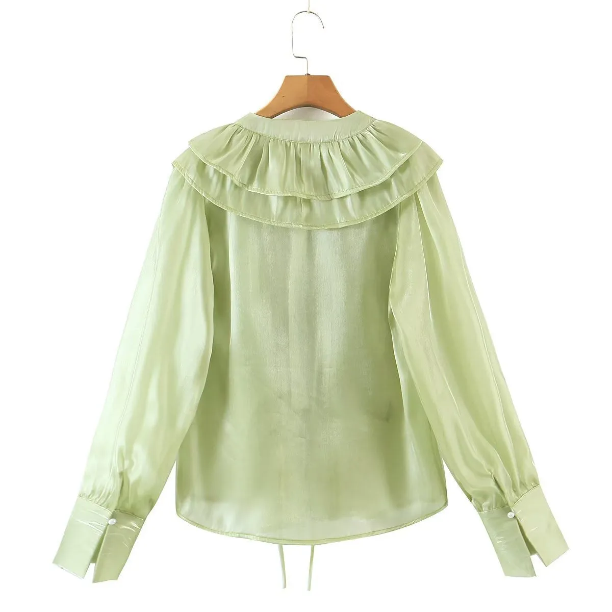 2022 Autumn New Design Two Colorway Ruffle Tiered Tie Shirt Blouse