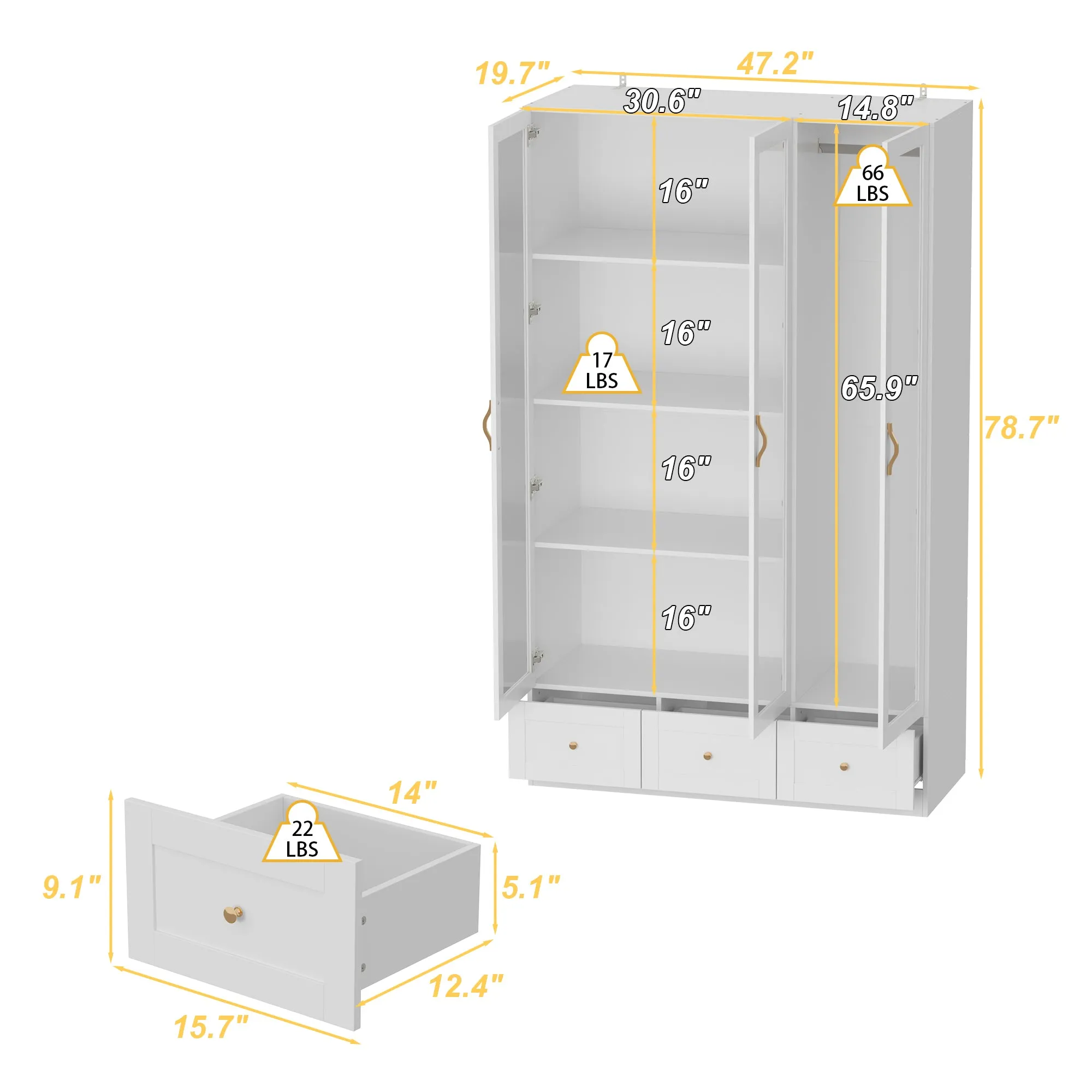 3-Door 3-Drawer Wardrobe With Elgent Design
