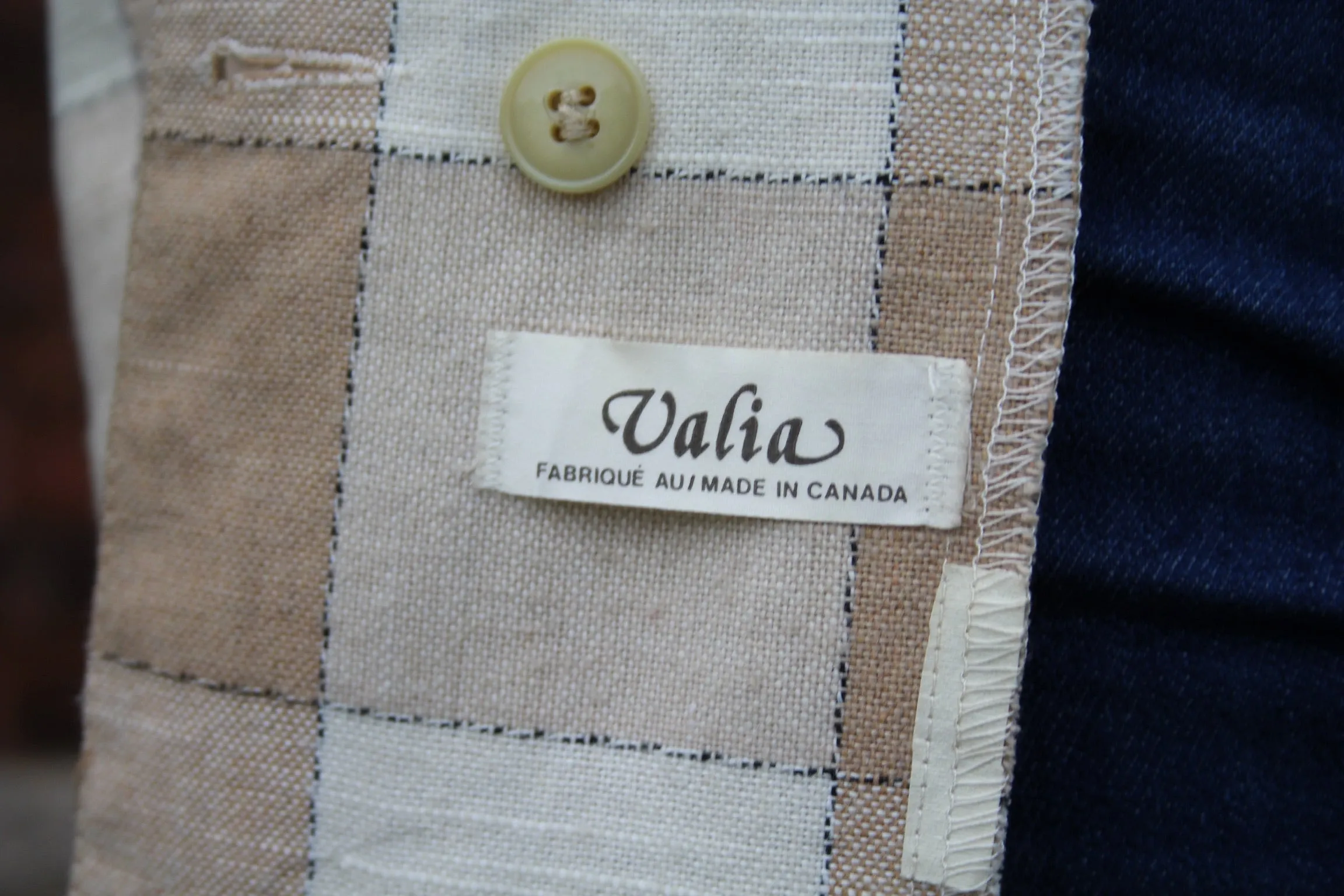 80s Neutral Windowpane Plaid Double-Breasted Blazer - M/L