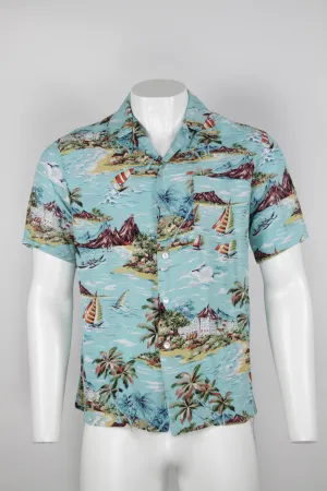 90s blue Hawaiian print shirt - Made in Hawaii - L/XL