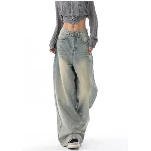 Aiertu American Vintage Y2K Wide Leg High Waist Straight Jeans Pants Women's Casual Baggy Grunge Streetwear Style Denim Trouser