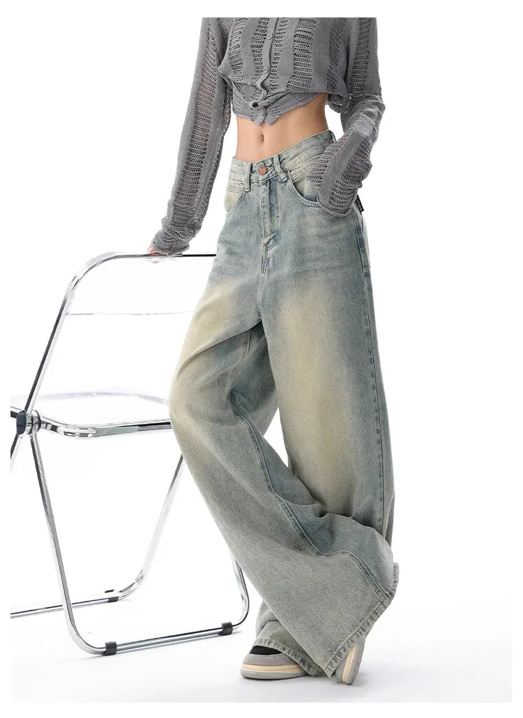 Aiertu American Vintage Y2K Wide Leg High Waist Straight Jeans Pants Women's Casual Baggy Grunge Streetwear Style Denim Trouser