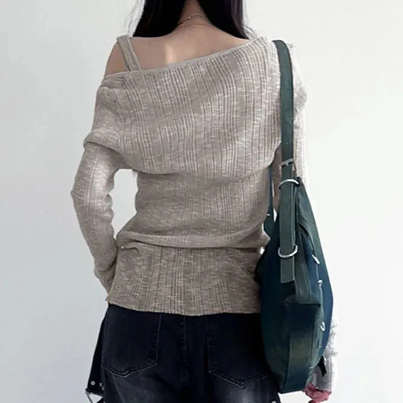 Aiertu Two Pieces Set Autumn Simple Casual Long Sleeve Vintage Women T-shirts   Japanese Solid Bottoming Y2k Aesthetic All Match Tanks