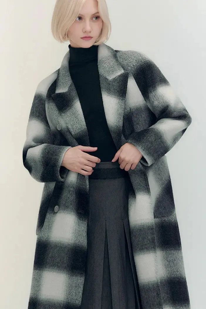 Alpaca Wool-blend Double-breasted Plaid Coat