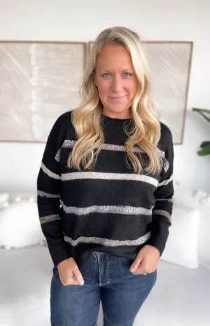 Annie Beaded Striped Knit Sweater