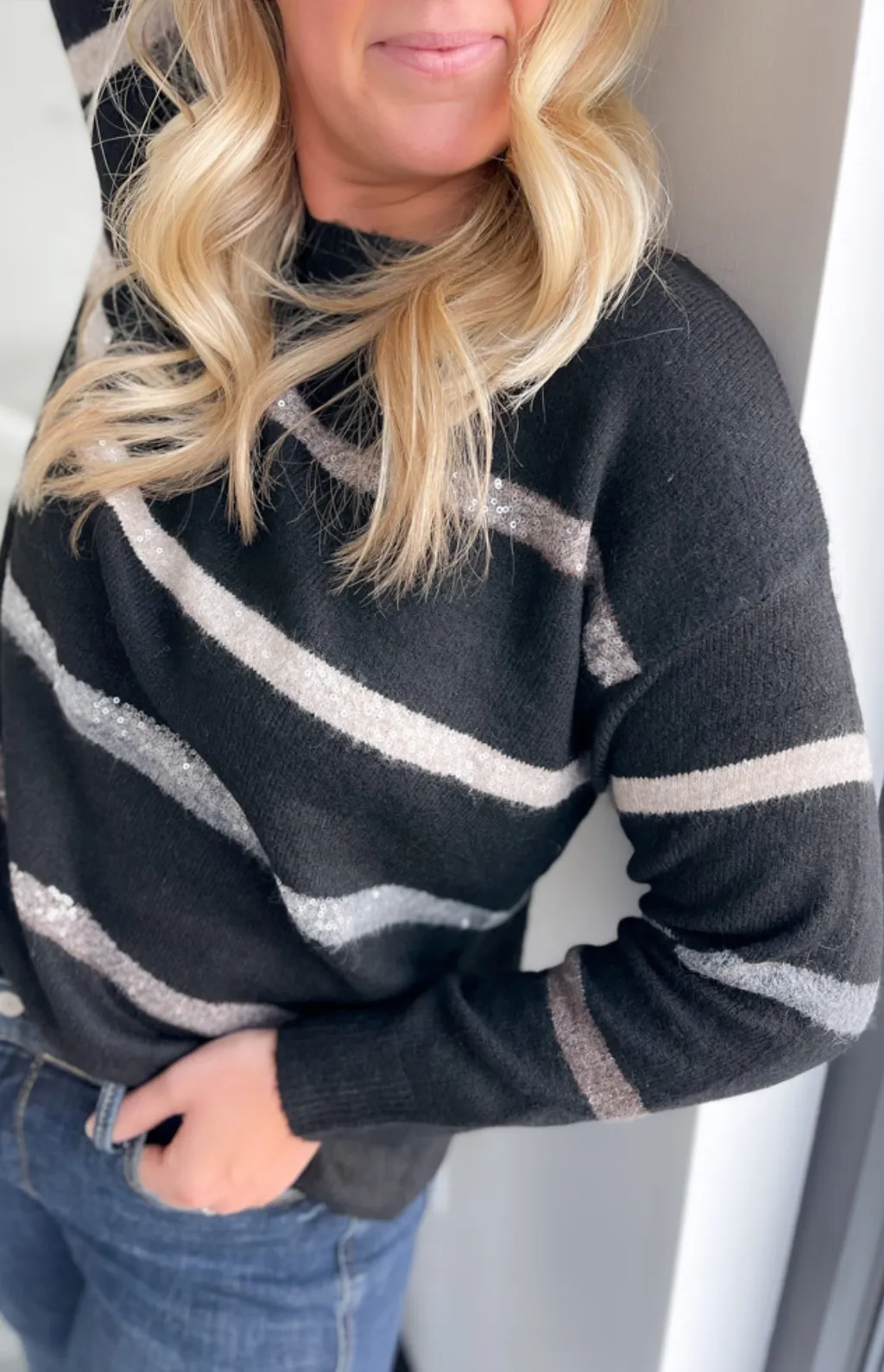 Annie Beaded Striped Knit Sweater