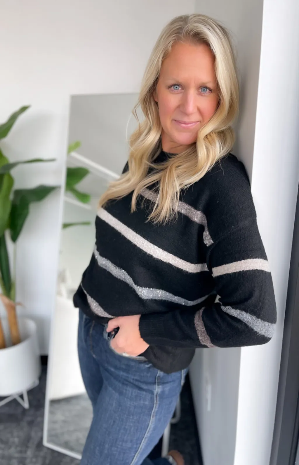 Annie Beaded Striped Knit Sweater