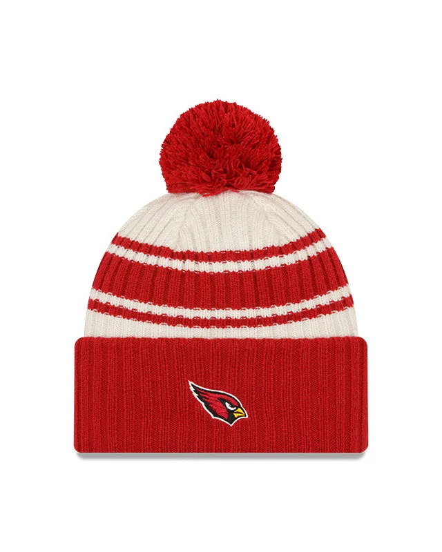 Arizona Cardinals New Era 2022 Sideline - Sport Cuffed Pom Knit Hat - Cream/Red