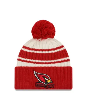 Arizona Cardinals New Era 2022 Sideline - Sport Cuffed Pom Knit Hat - Cream/Red