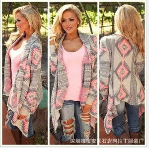 Asymmetric Print Cardigan Slim Fashion Sexy Sweater