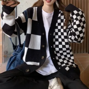 Black & White Checkered Cardigan SD01727