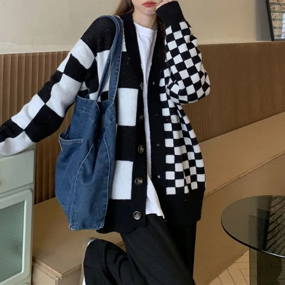 Black & White Checkered Cardigan SD01727