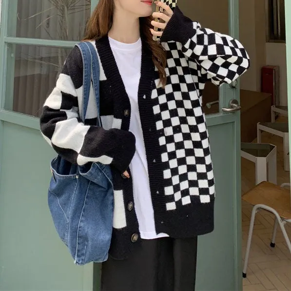 Black & White Checkered Cardigan SD01727