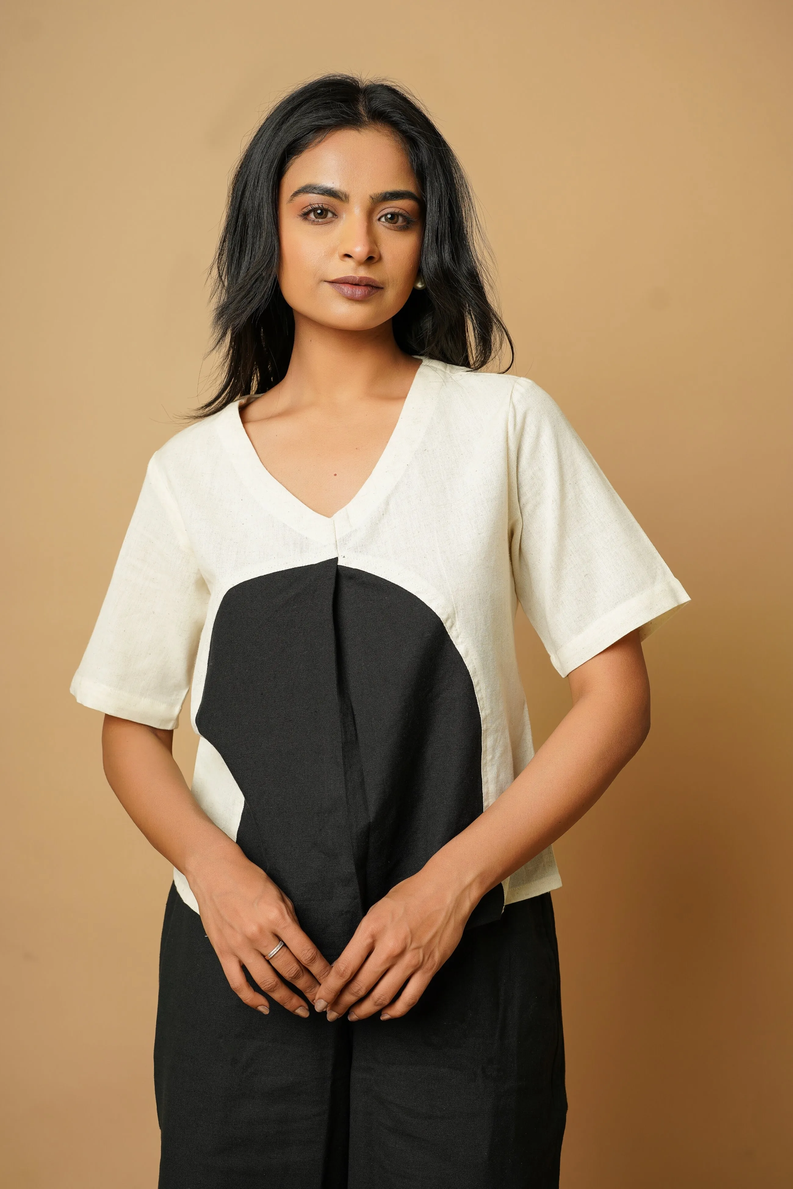 Black Cotton Crafted Circular Top
