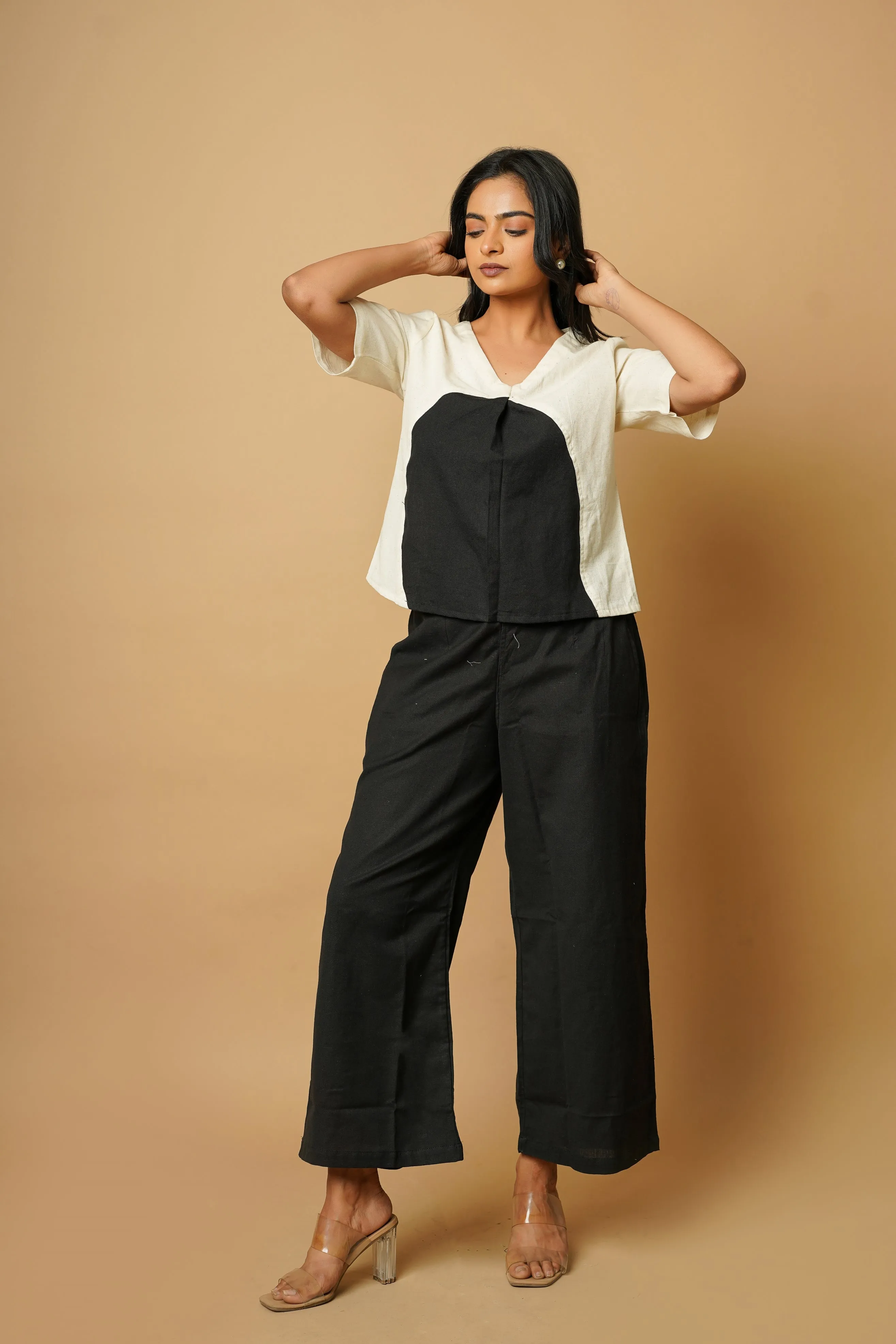 Black Cotton Crafted Circular Top