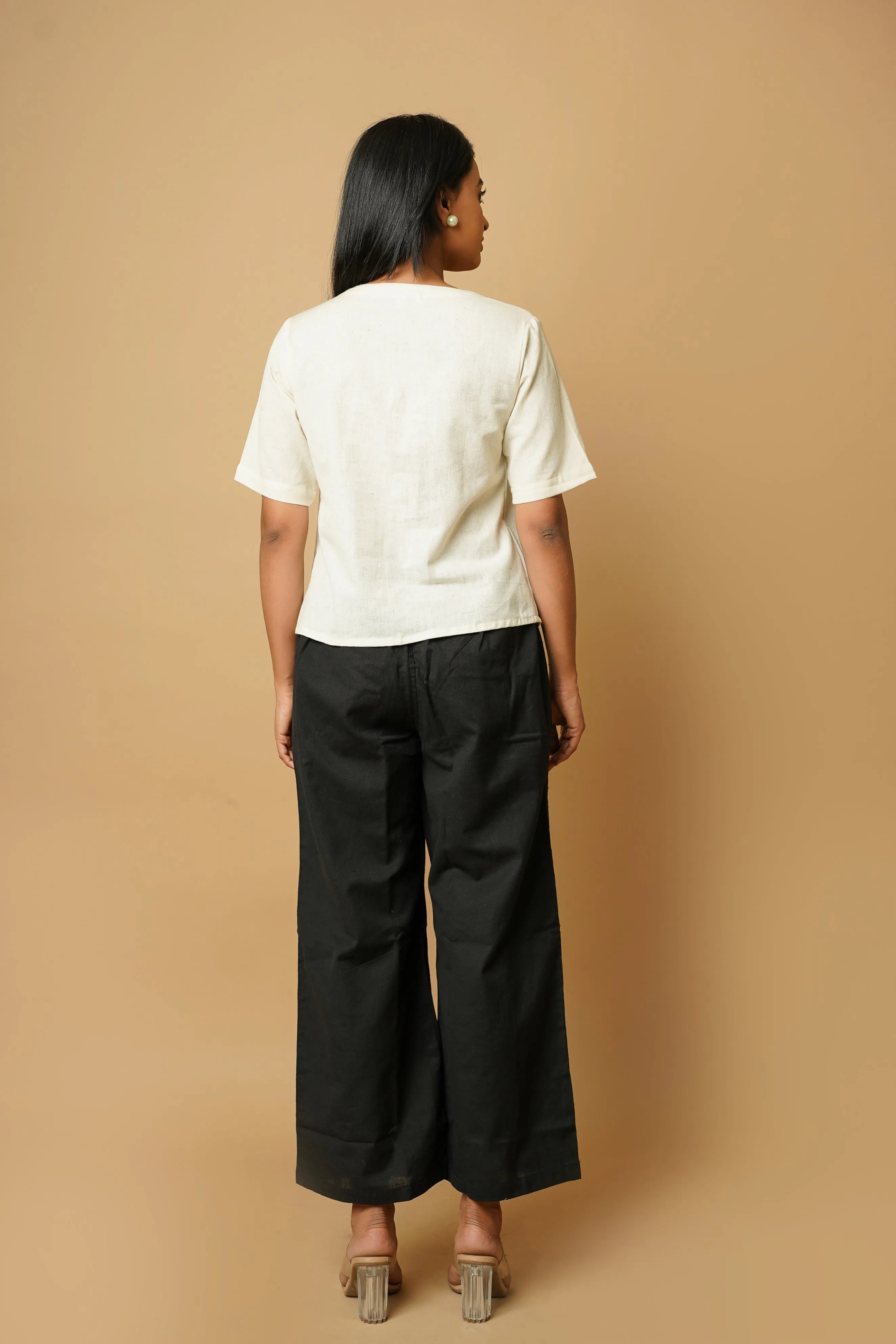 Black Cotton Crafted Circular Top