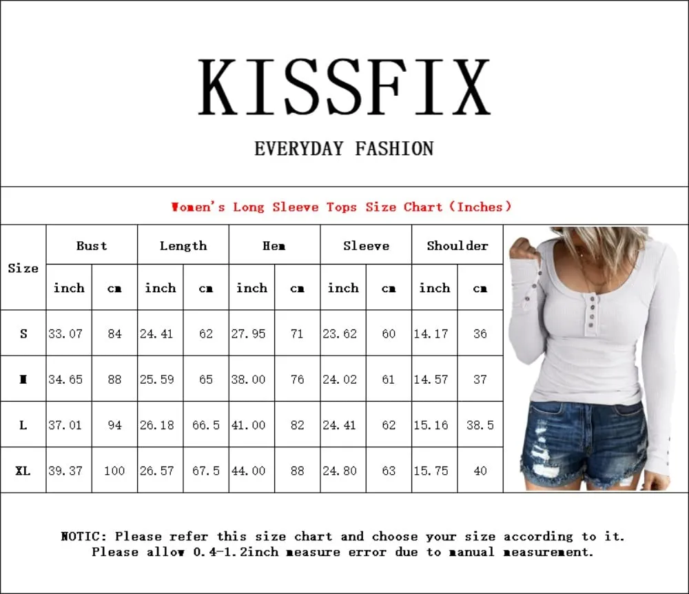 Black Grey Women's Long Sleeve Shirts Casual Fall Henley Top Button Down Blouses Basic Ribbed Knit T Shirts - Kissfix