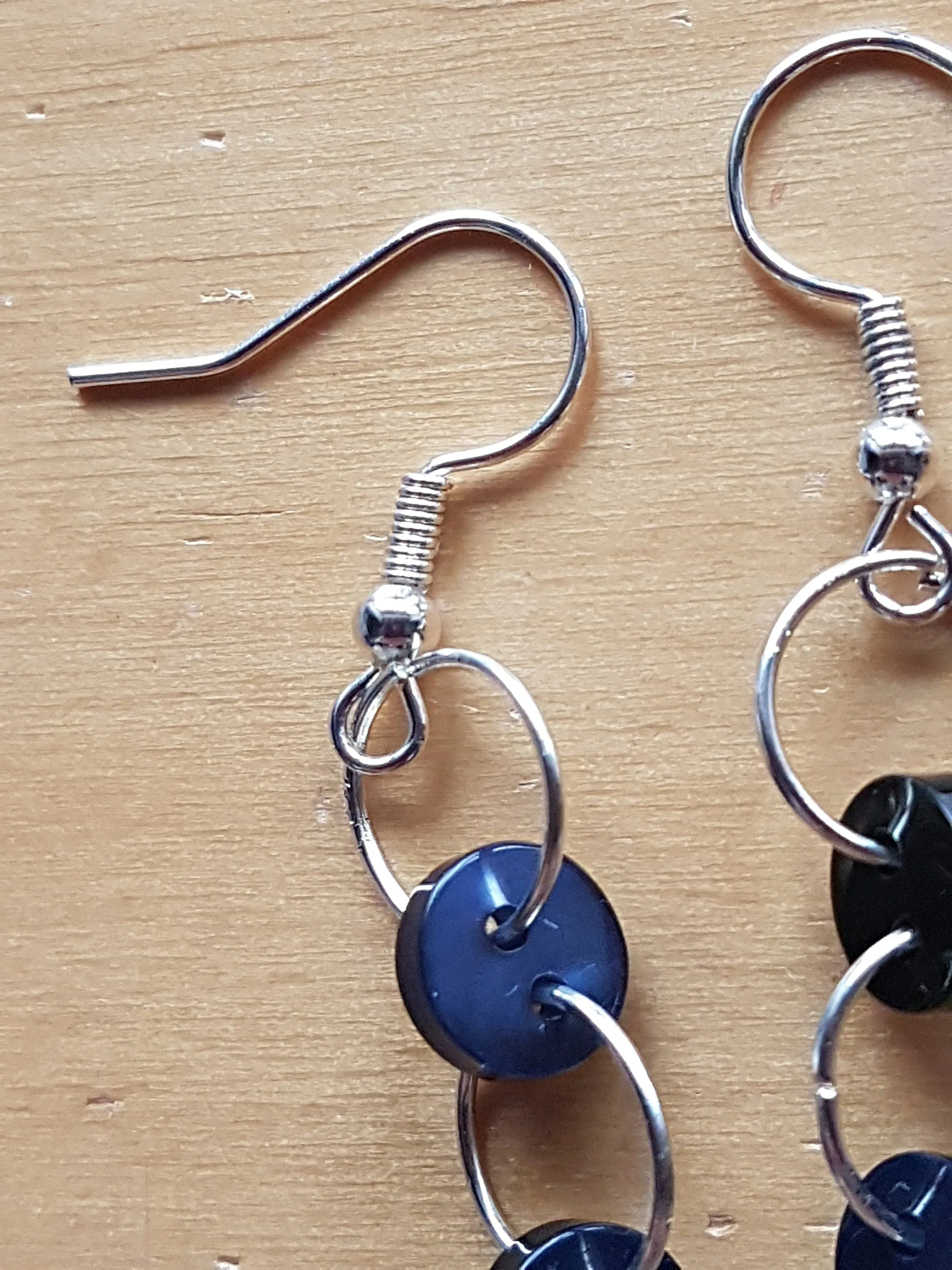 Black Navy Silver Button Earrings