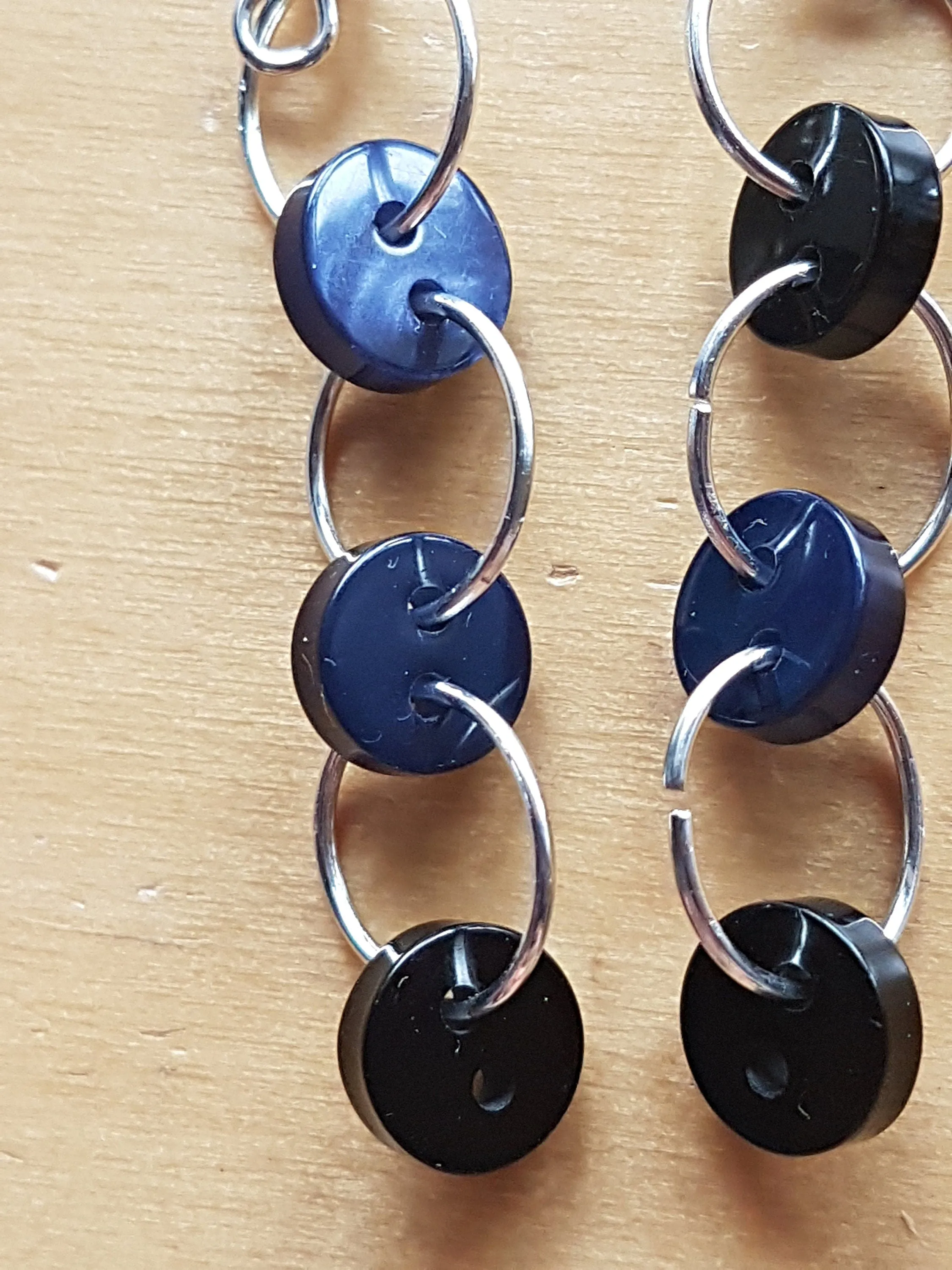 Black Navy Silver Button Earrings