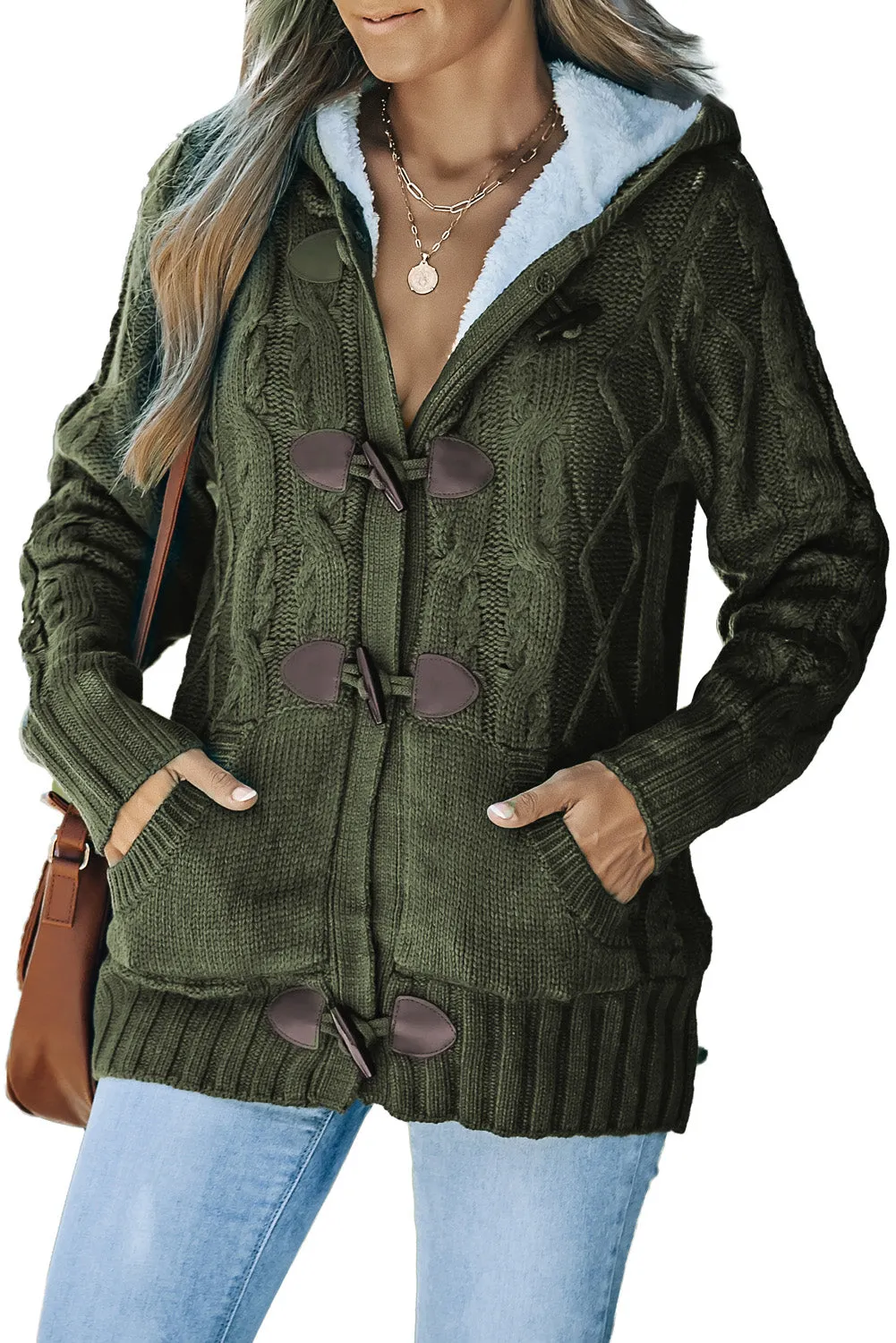 Black Toggle Coat with Sherpa Lining