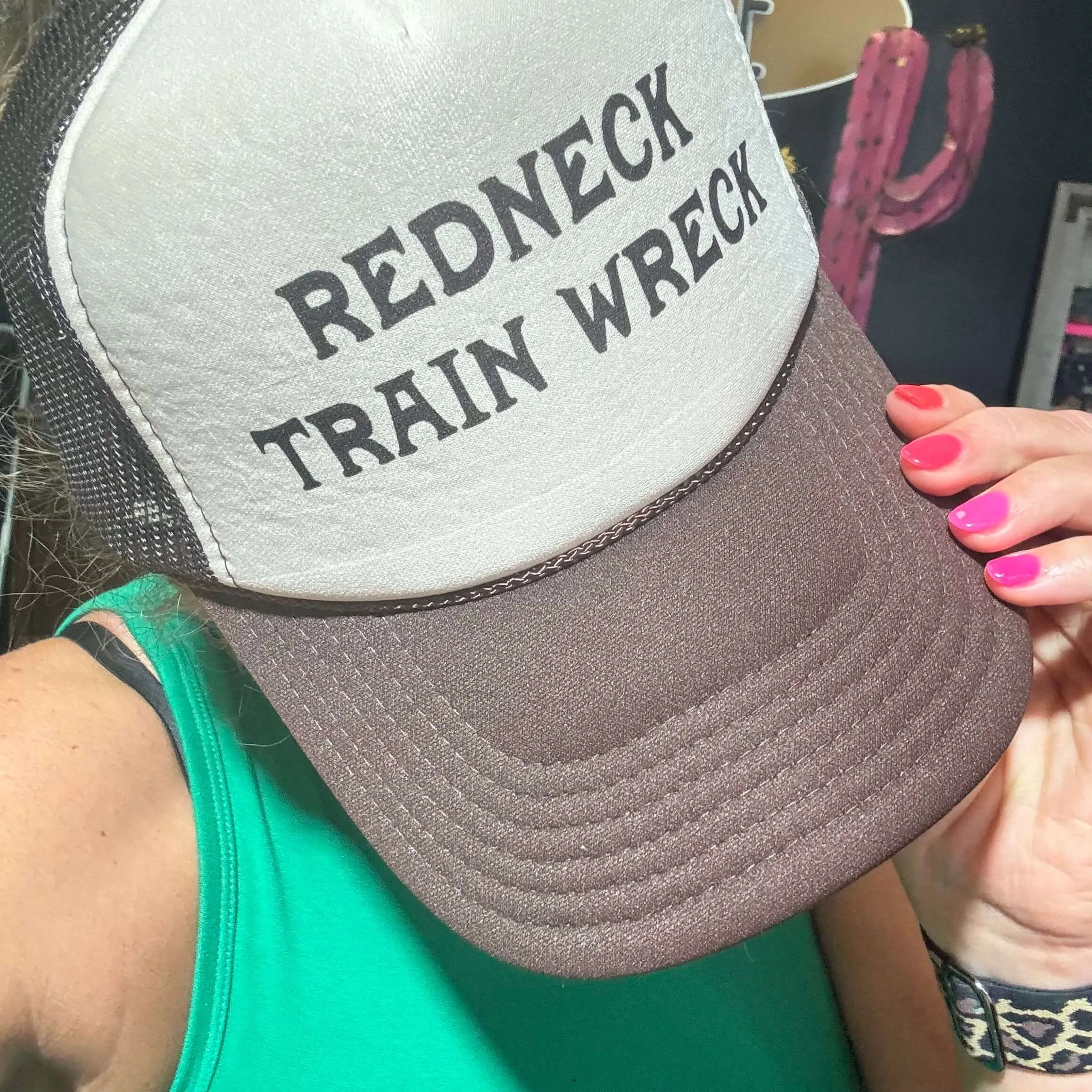 Brown & Tan Redneck Train Wreck Trucker Hat