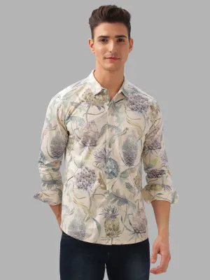 BULLMER Trendy Cream Regular Fit Printed Causal Full sleeve Shirt For Men.