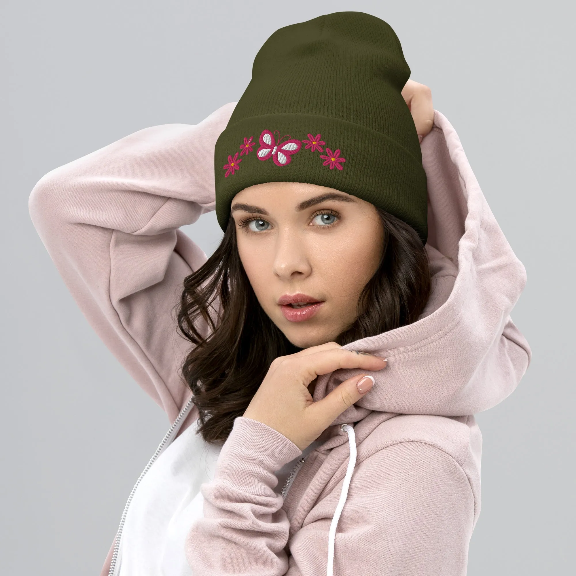 Butterfly and Flowers Hat - Beautiful Embroidered Cap |Floral & Butterfly Gift for Nature Lovers, Winter Gift for Her, Butterfly Winter Hat