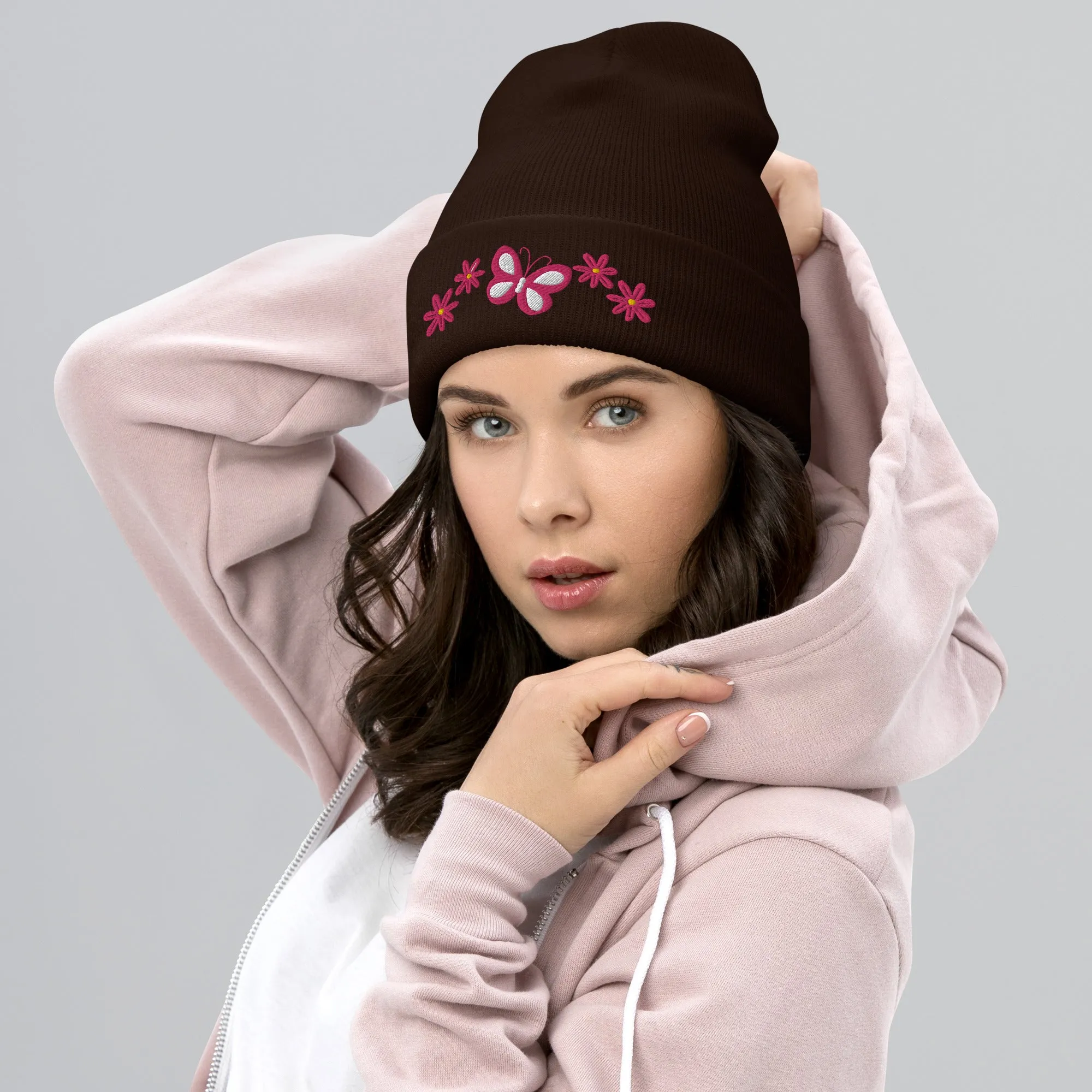 Butterfly and Flowers Hat - Beautiful Embroidered Cap |Floral & Butterfly Gift for Nature Lovers, Winter Gift for Her, Butterfly Winter Hat
