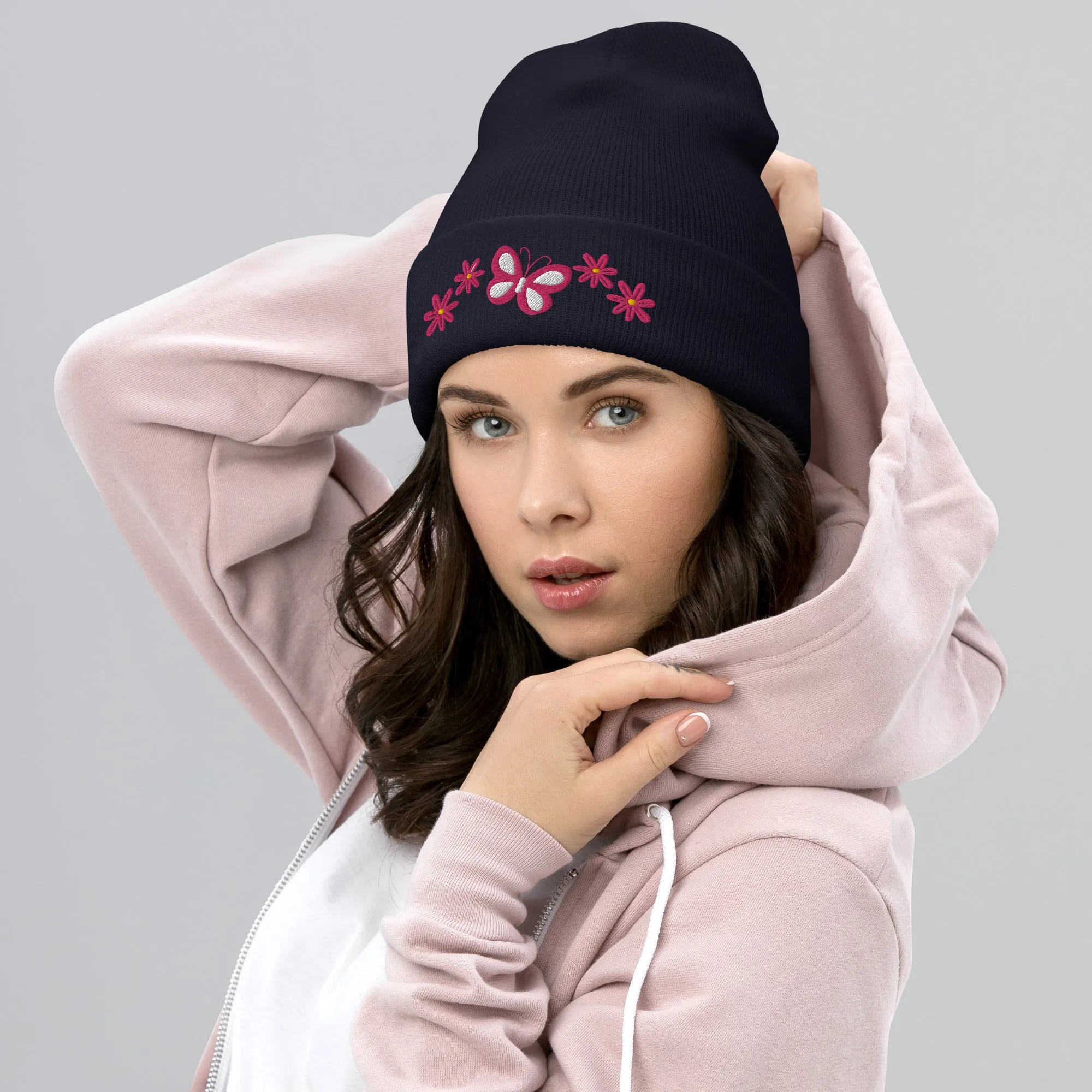 Butterfly and Flowers Hat - Beautiful Embroidered Cap |Floral & Butterfly Gift for Nature Lovers, Winter Gift for Her, Butterfly Winter Hat