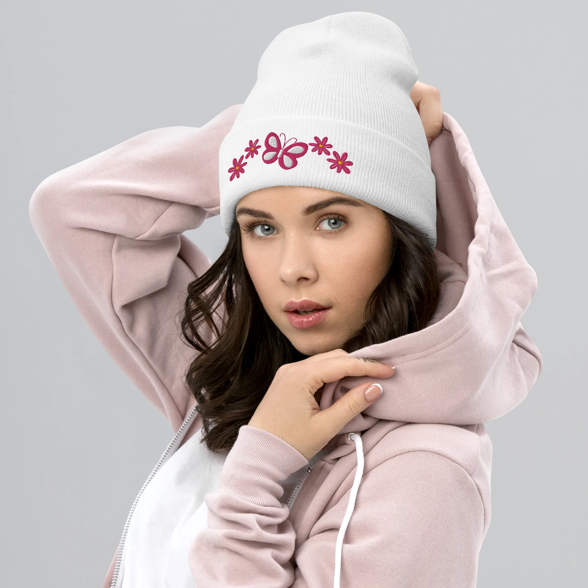 Butterfly and Flowers Hat - Beautiful Embroidered Cap |Floral & Butterfly Gift for Nature Lovers, Winter Gift for Her, Butterfly Winter Hat