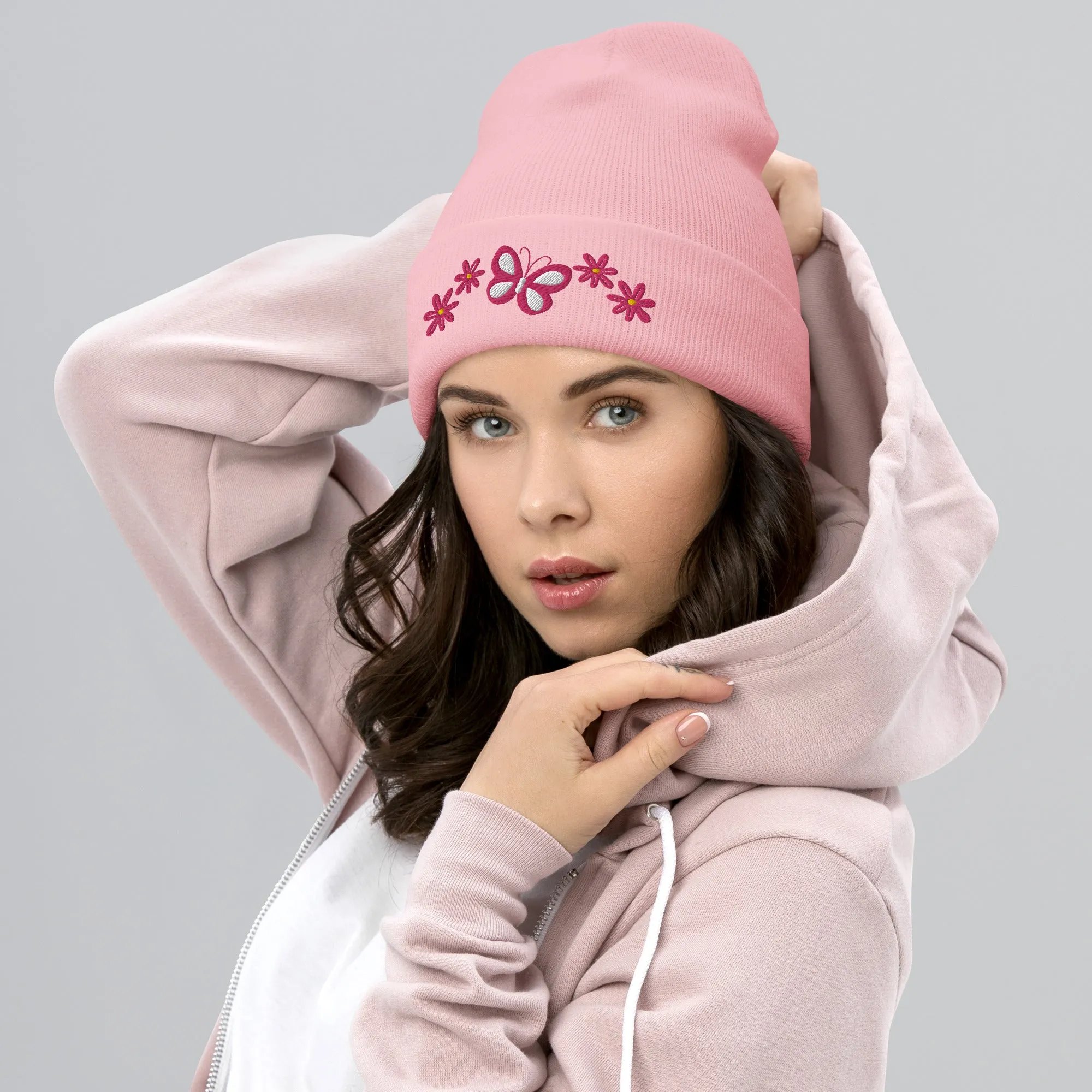 Butterfly and Flowers Hat - Beautiful Embroidered Cap |Floral & Butterfly Gift for Nature Lovers, Winter Gift for Her, Butterfly Winter Hat