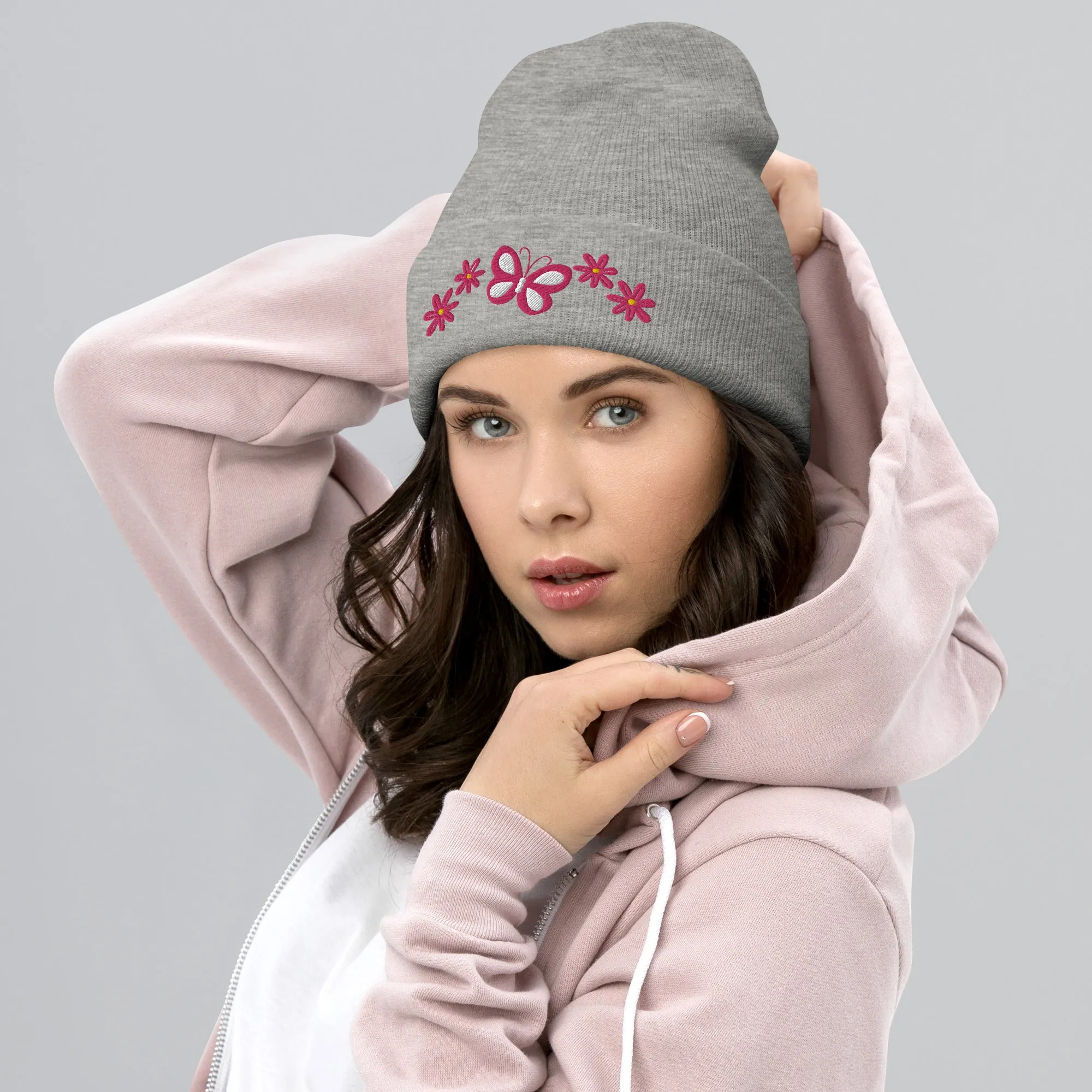 Butterfly and Flowers Hat - Beautiful Embroidered Cap |Floral & Butterfly Gift for Nature Lovers, Winter Gift for Her, Butterfly Winter Hat