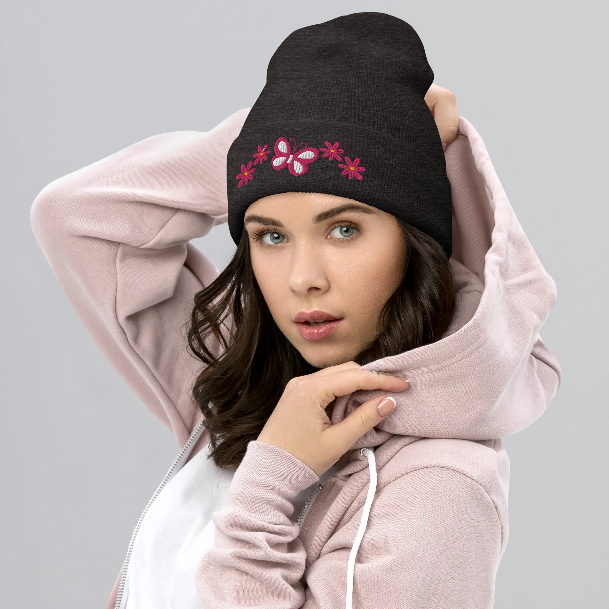 Butterfly and Flowers Hat - Beautiful Embroidered Cap |Floral & Butterfly Gift for Nature Lovers, Winter Gift for Her, Butterfly Winter Hat