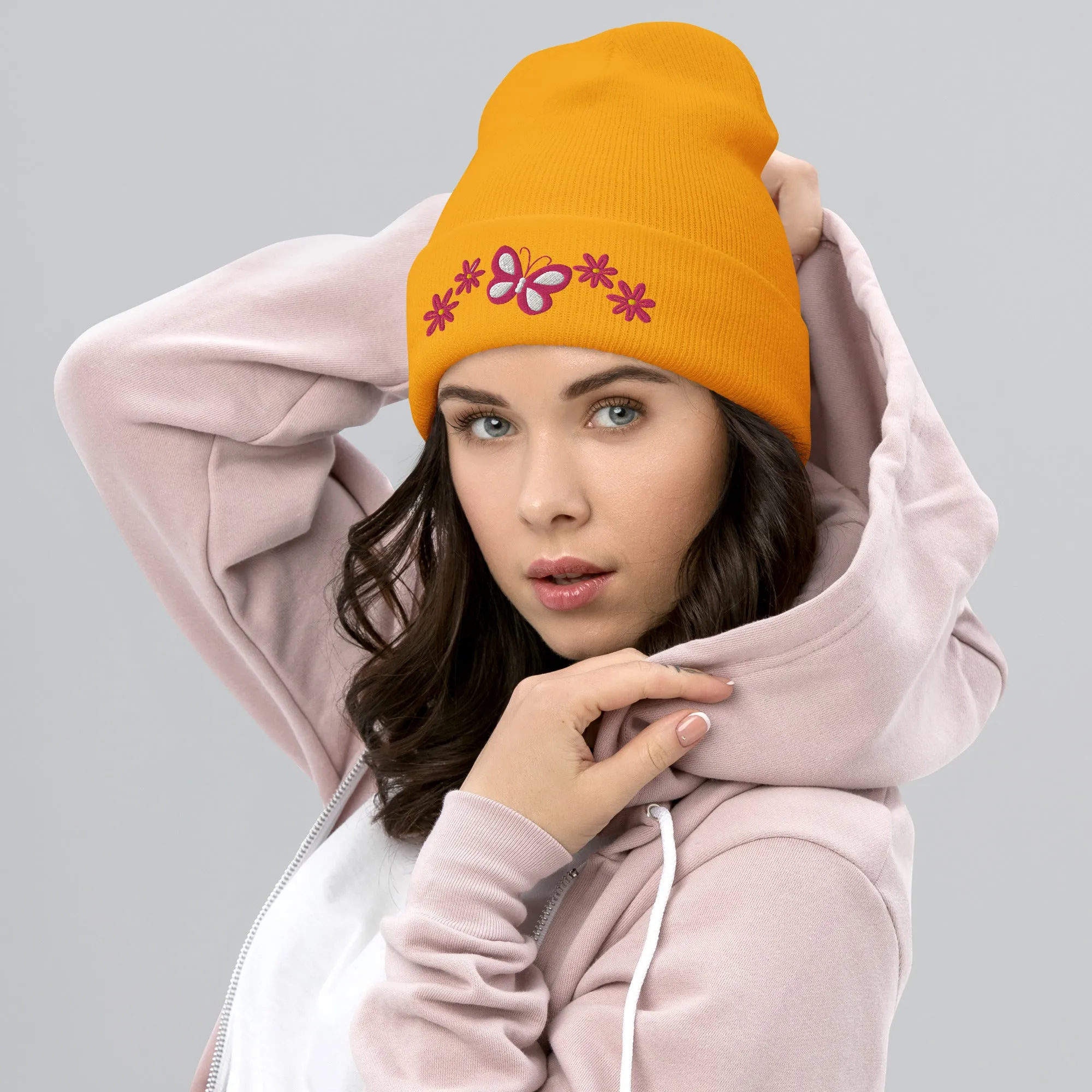 Butterfly and Flowers Hat - Beautiful Embroidered Cap |Floral & Butterfly Gift for Nature Lovers, Winter Gift for Her, Butterfly Winter Hat