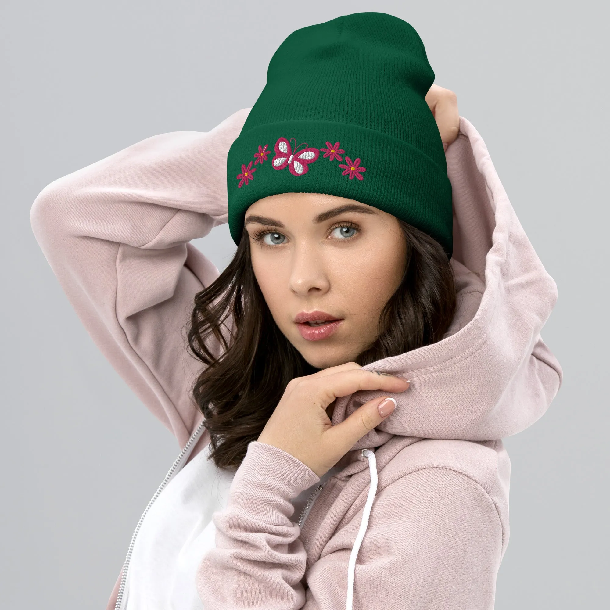 Butterfly and Flowers Hat - Beautiful Embroidered Cap |Floral & Butterfly Gift for Nature Lovers, Winter Gift for Her, Butterfly Winter Hat