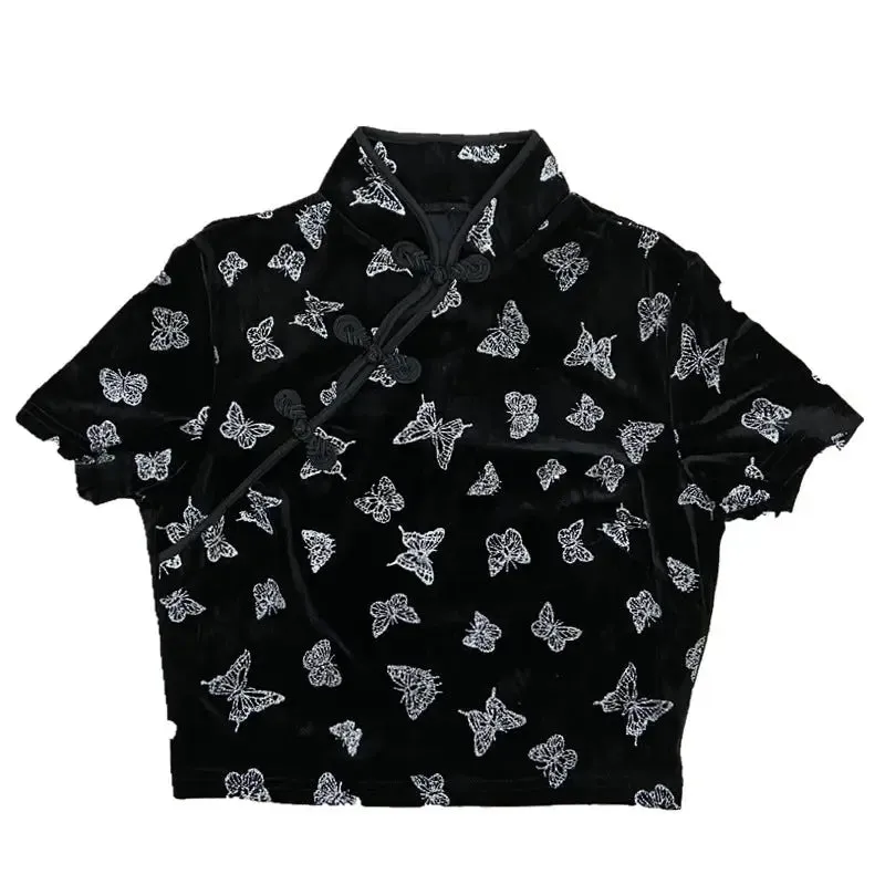 Butterfly Short-Sleeve Japanese Crop Top