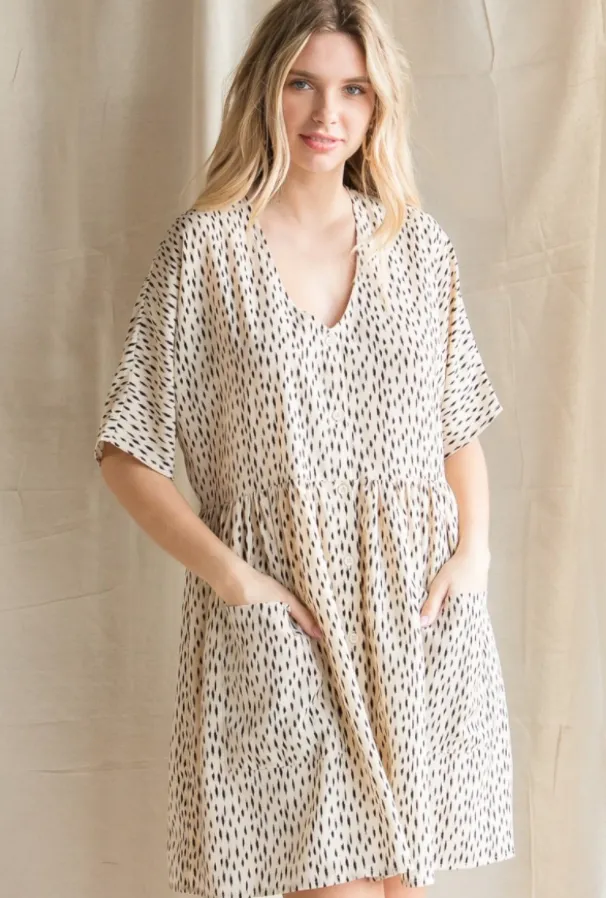Button It Up Babydoll Speckled Dress
