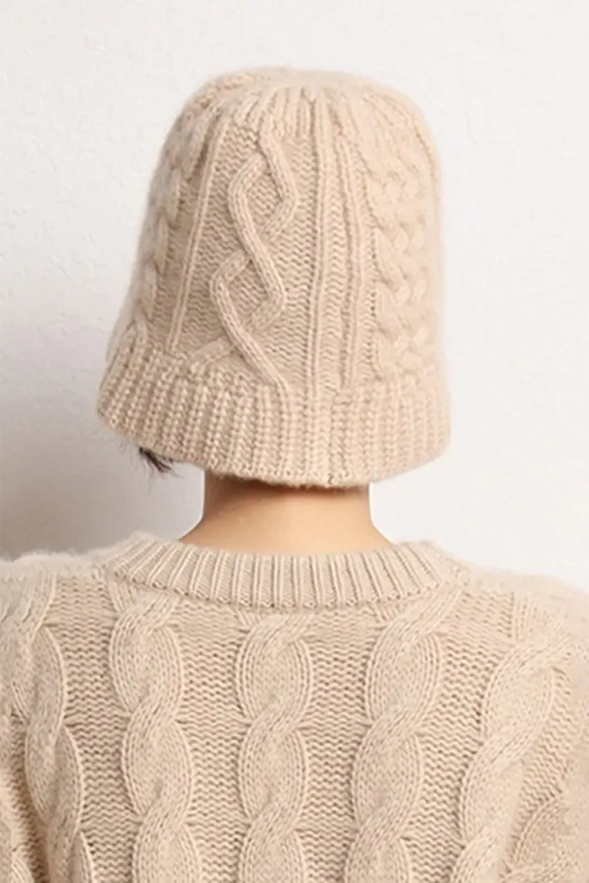 Cable Knit Designer Bucket Hat In 100 Cashmere