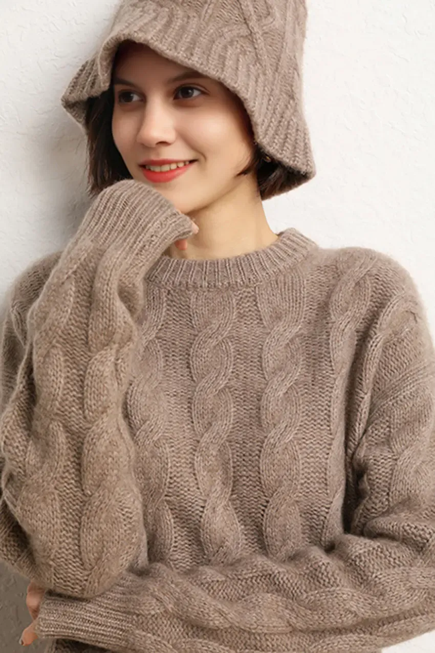 Cable Knit Designer Bucket Hat In 100 Cashmere
